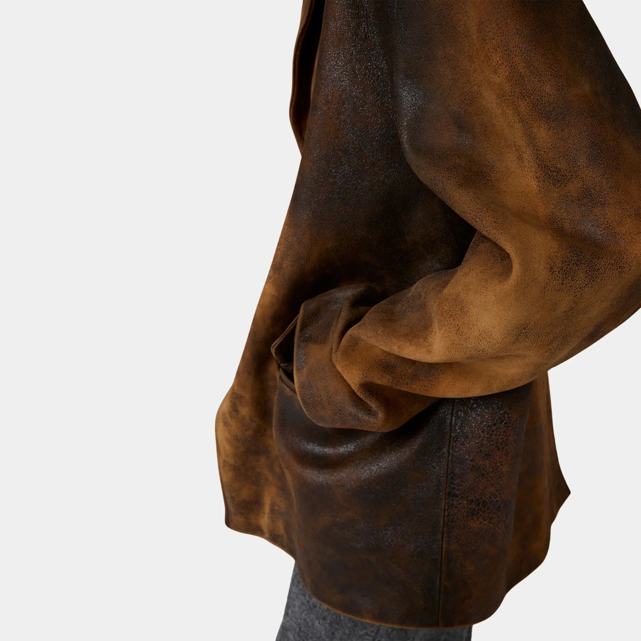 Waxed Suede Leather Buttoned Jacket