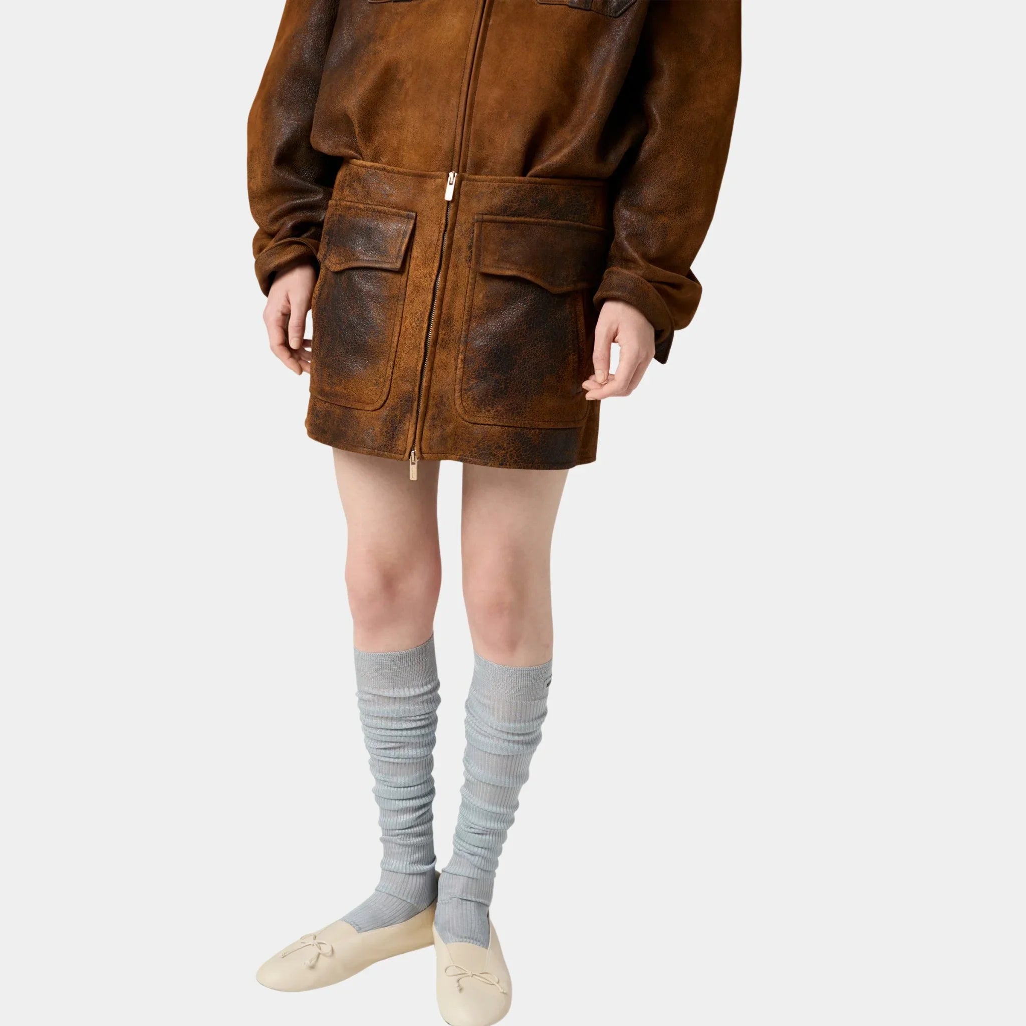 Waxed Suede Leather Mini-skirt