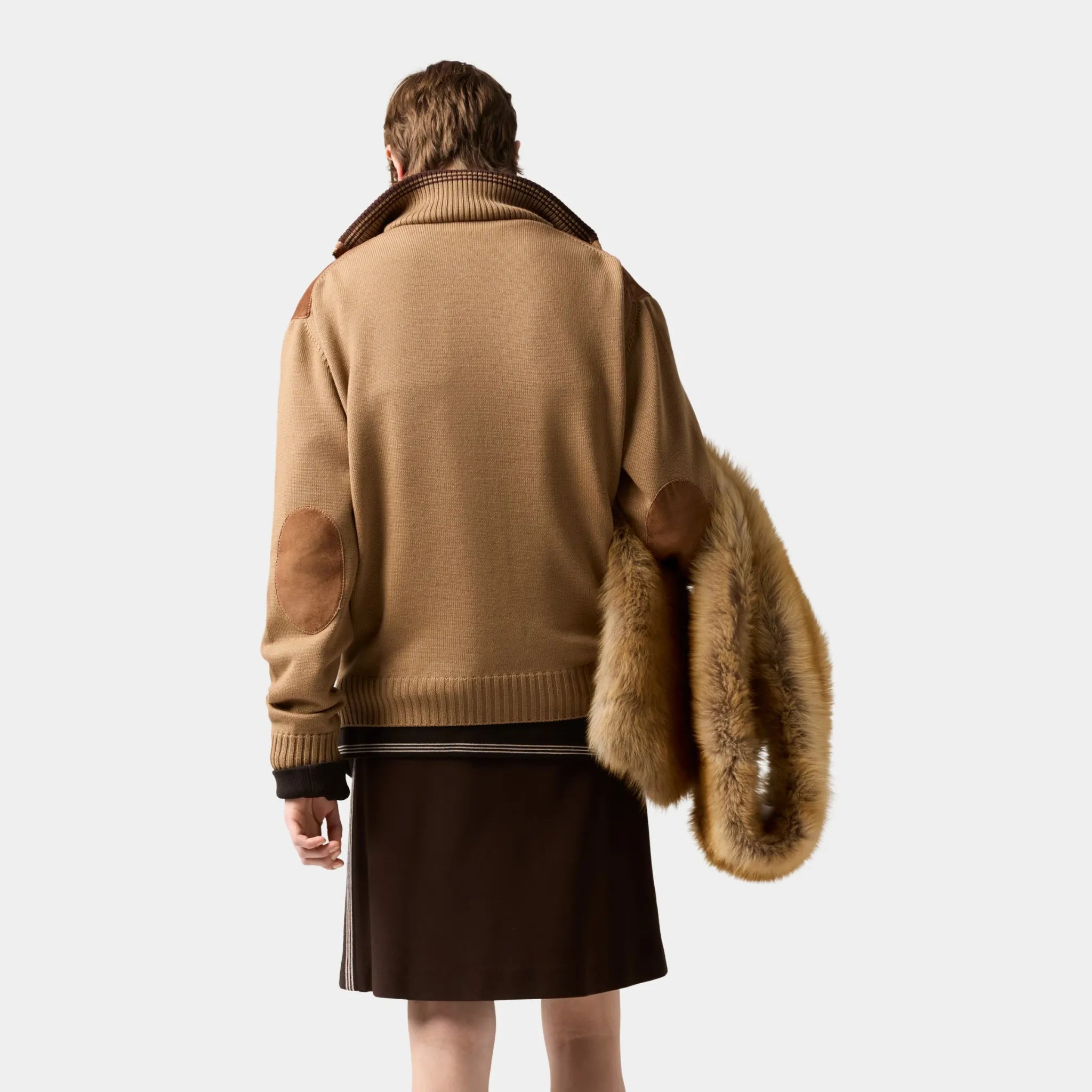 Wool and Leather Zipper Cardigan