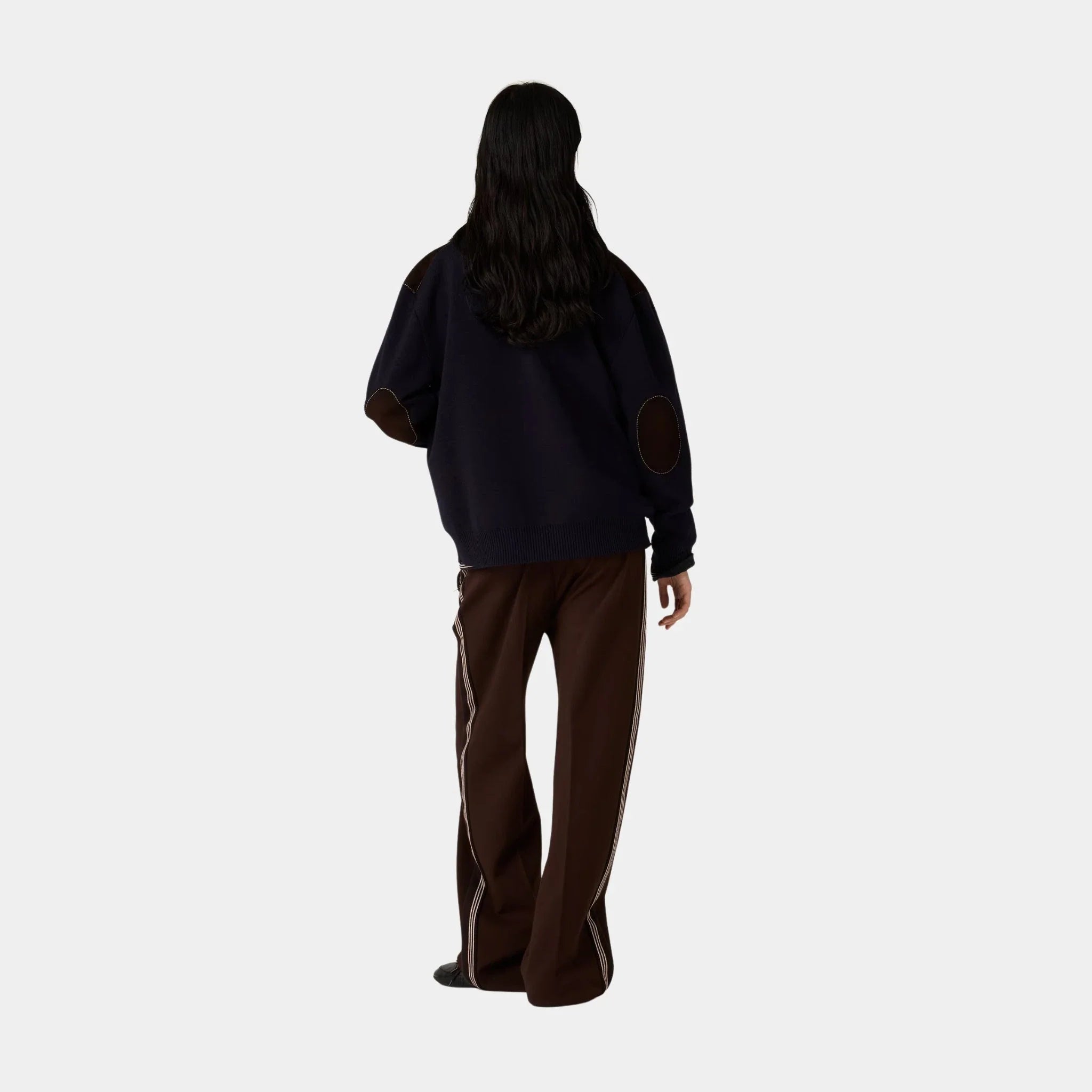 Wool and Leather Zipper Oversized Cardigan