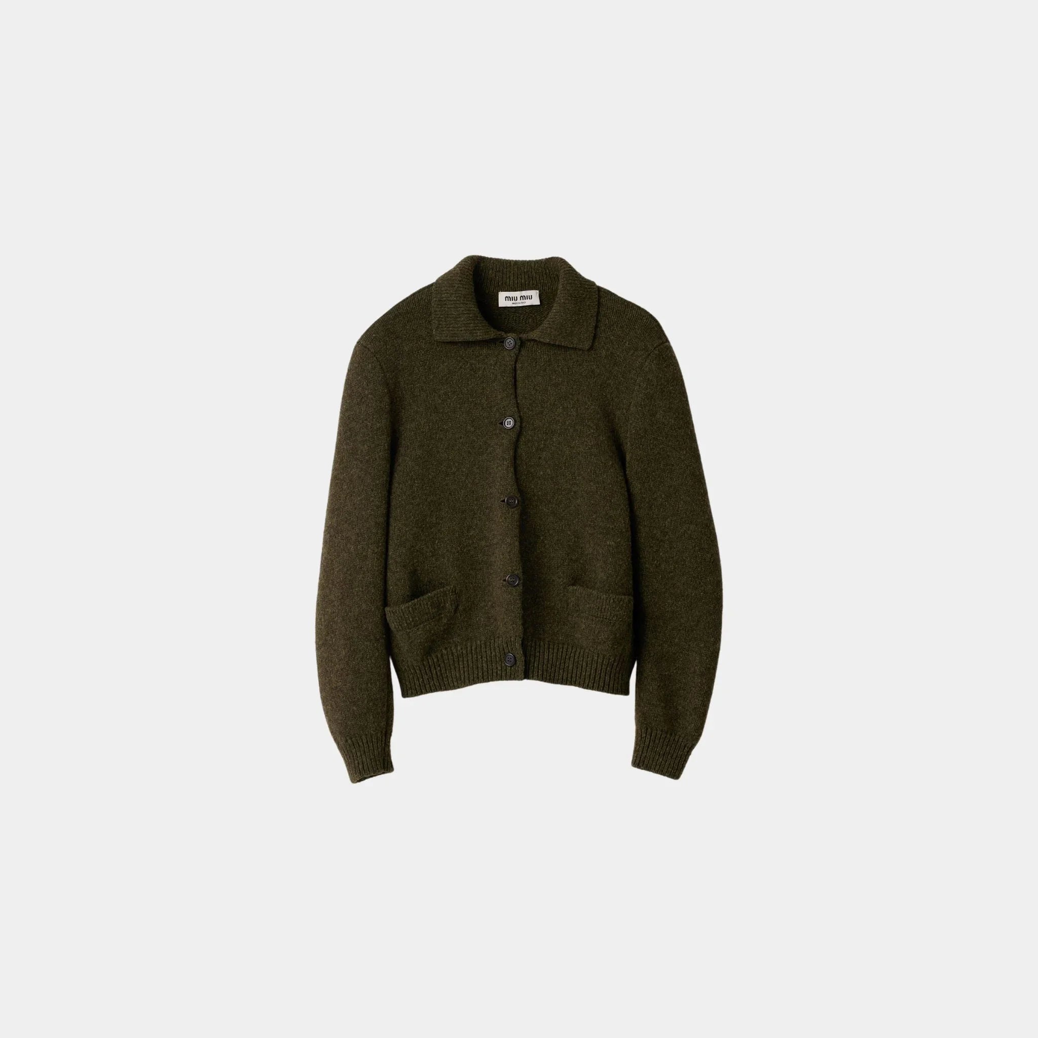 Miu Miu Wool Cardigan Front Button Closure, Military Green, Front