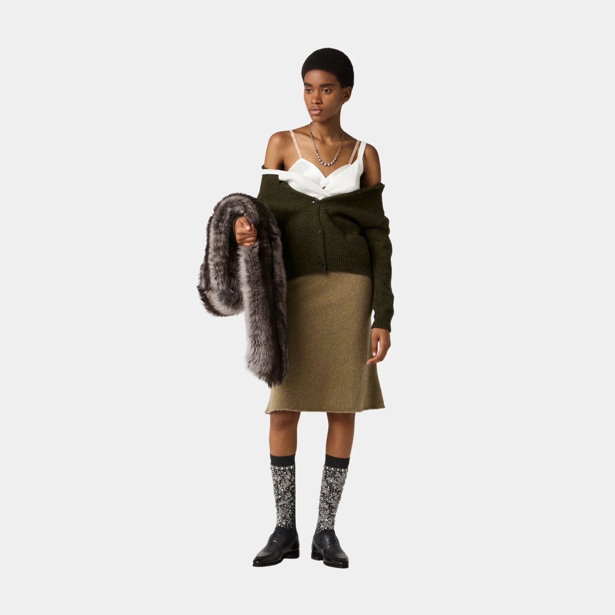 Wool Cardigan Front Button Closure