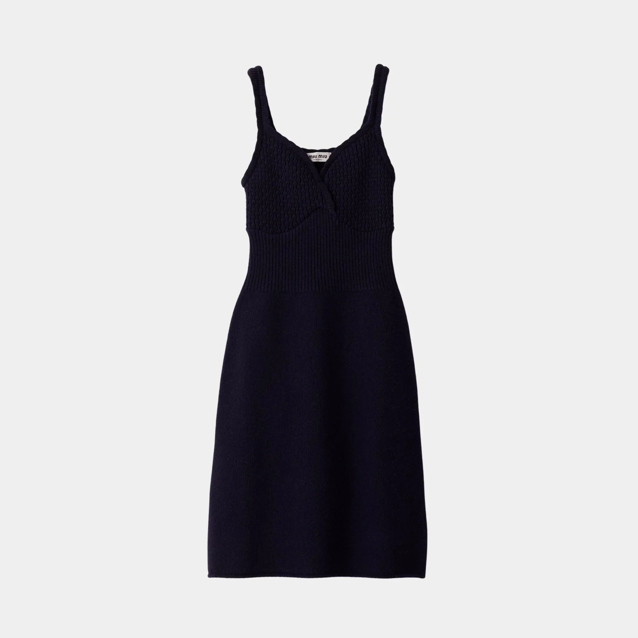 Miu Miu Wool Knit Tank Dress, Navy, Front