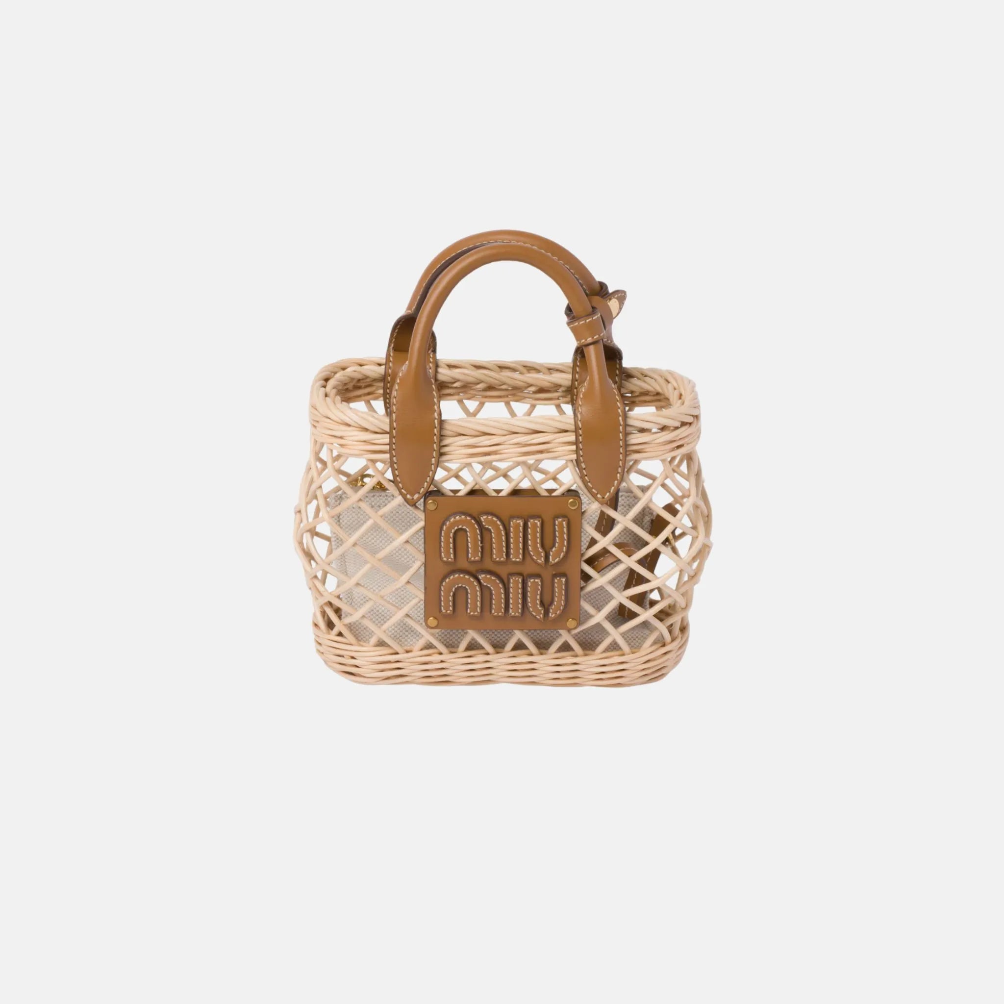 Woven Fabric Handbag With Leather Trim