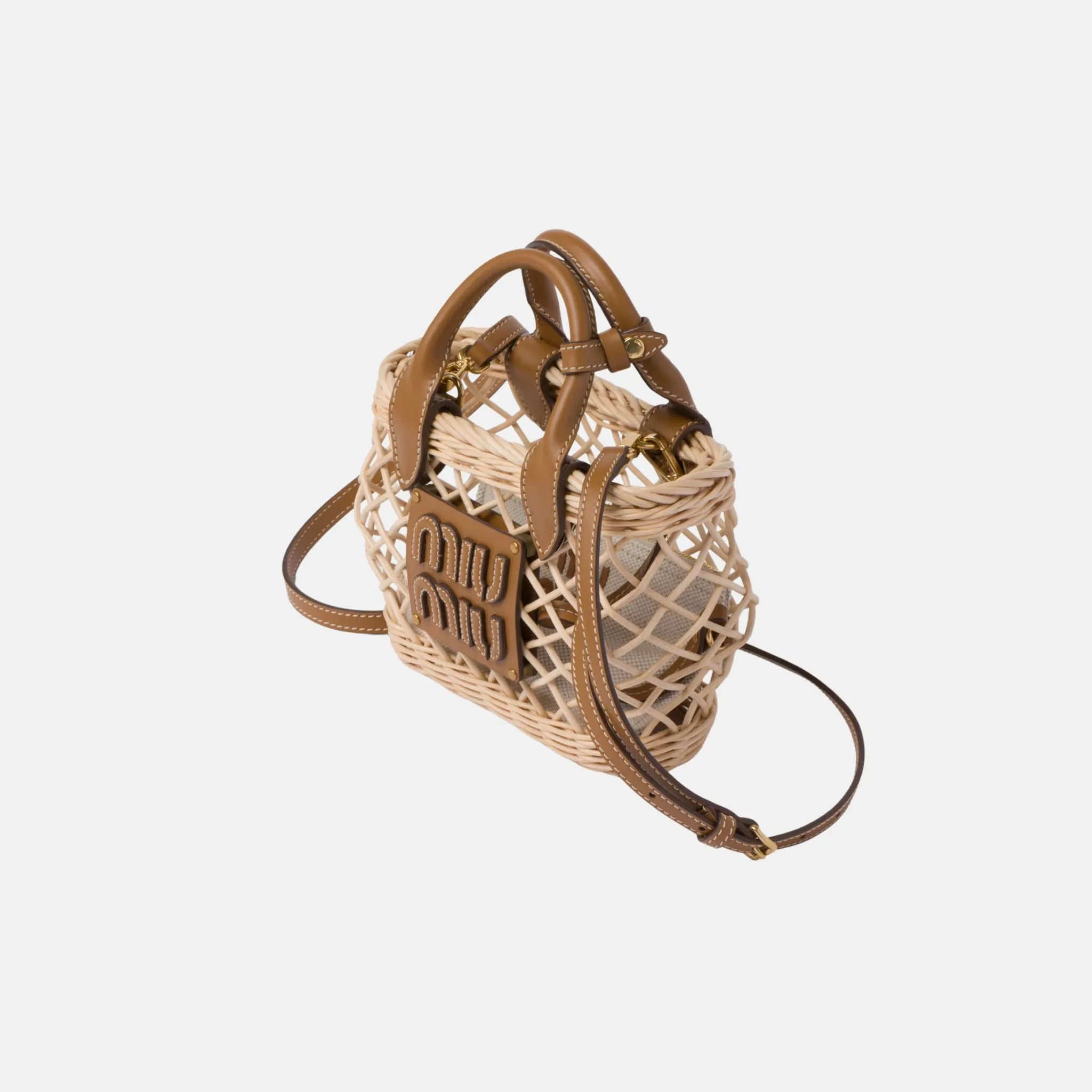 Woven Fabric Handbag With Leather Trim