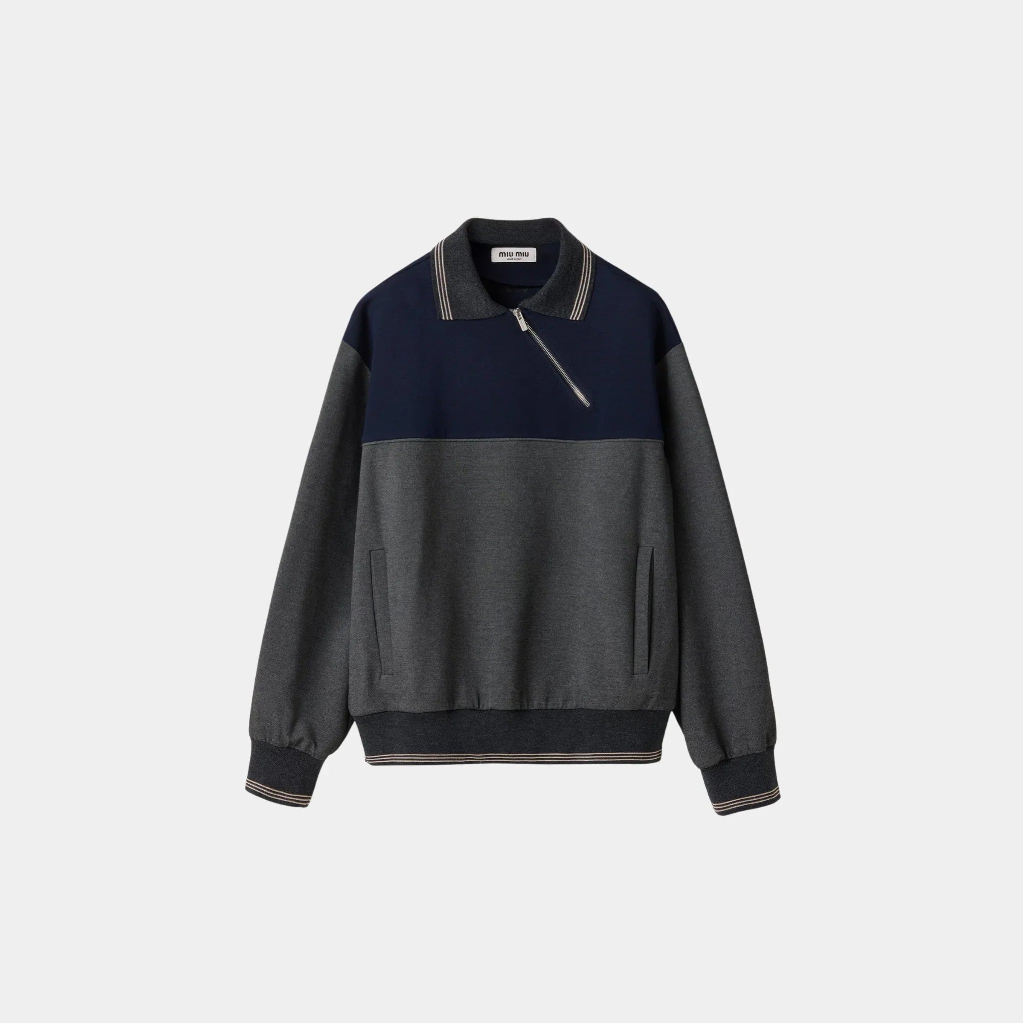 Miu Miu Zipper Sweatshirt, Anthracite Gray, Front