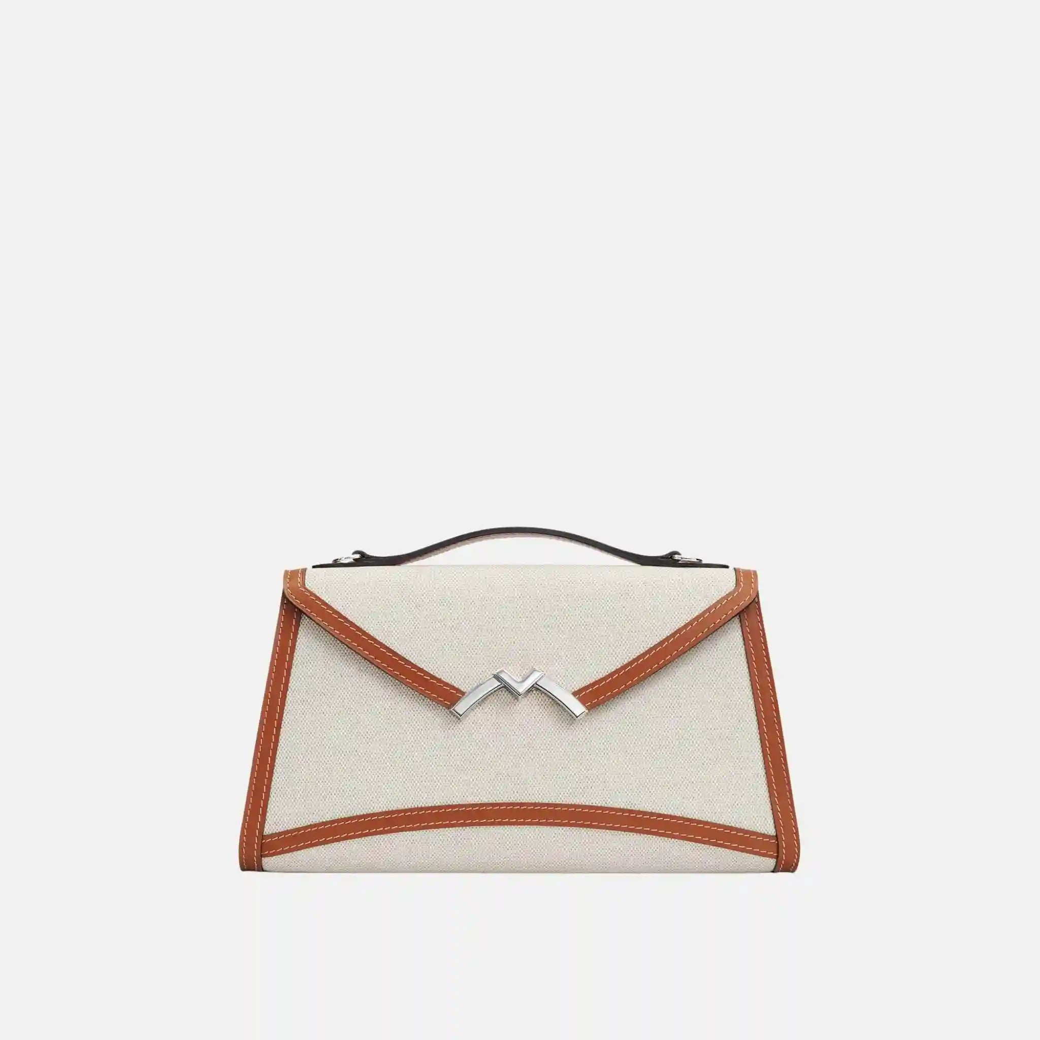 Moynat Gabrielle Clutch in Canvas and Leather, Front