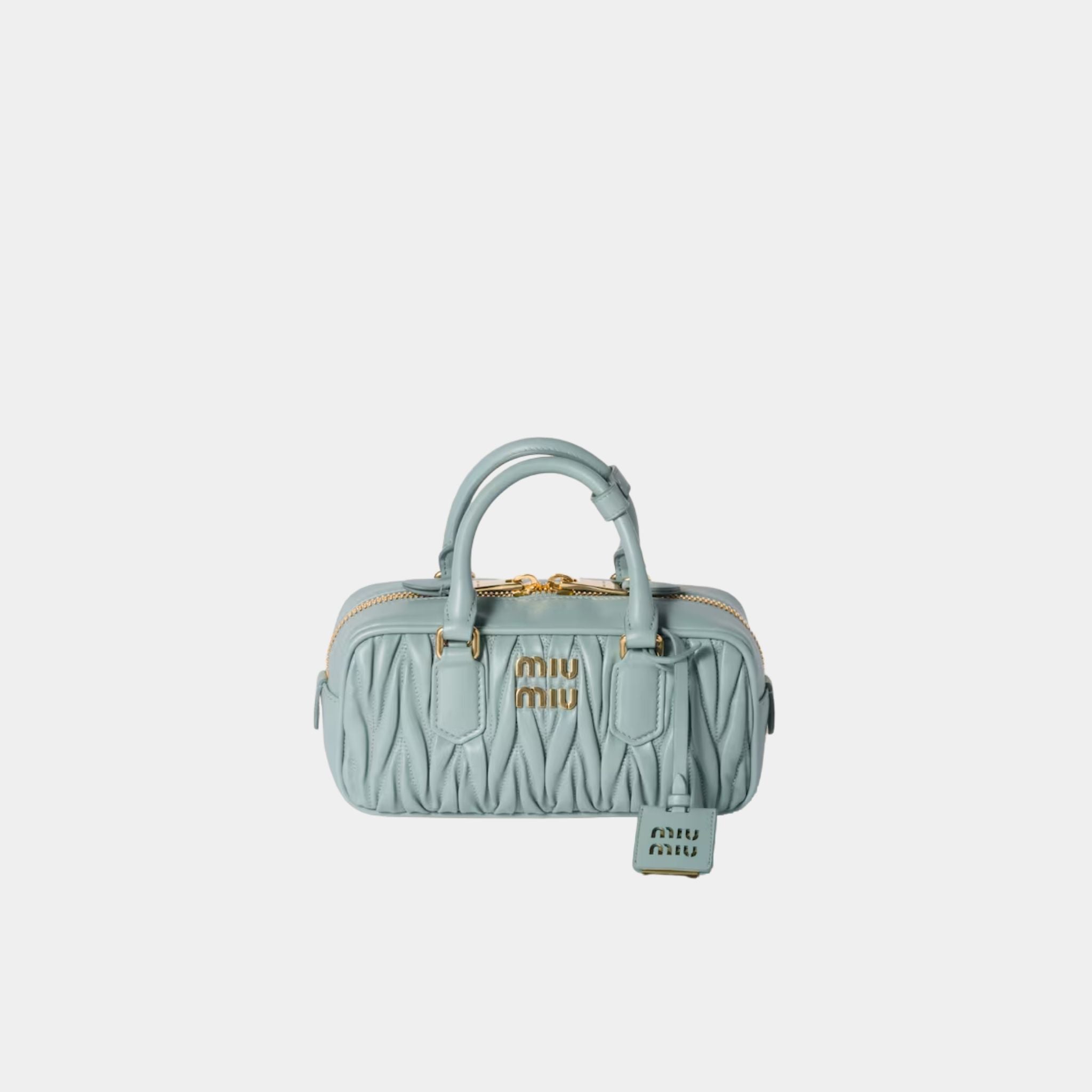 Miu Miu Arcadie Matelassé Nappa Leather Bag, Powder Blue, Front
