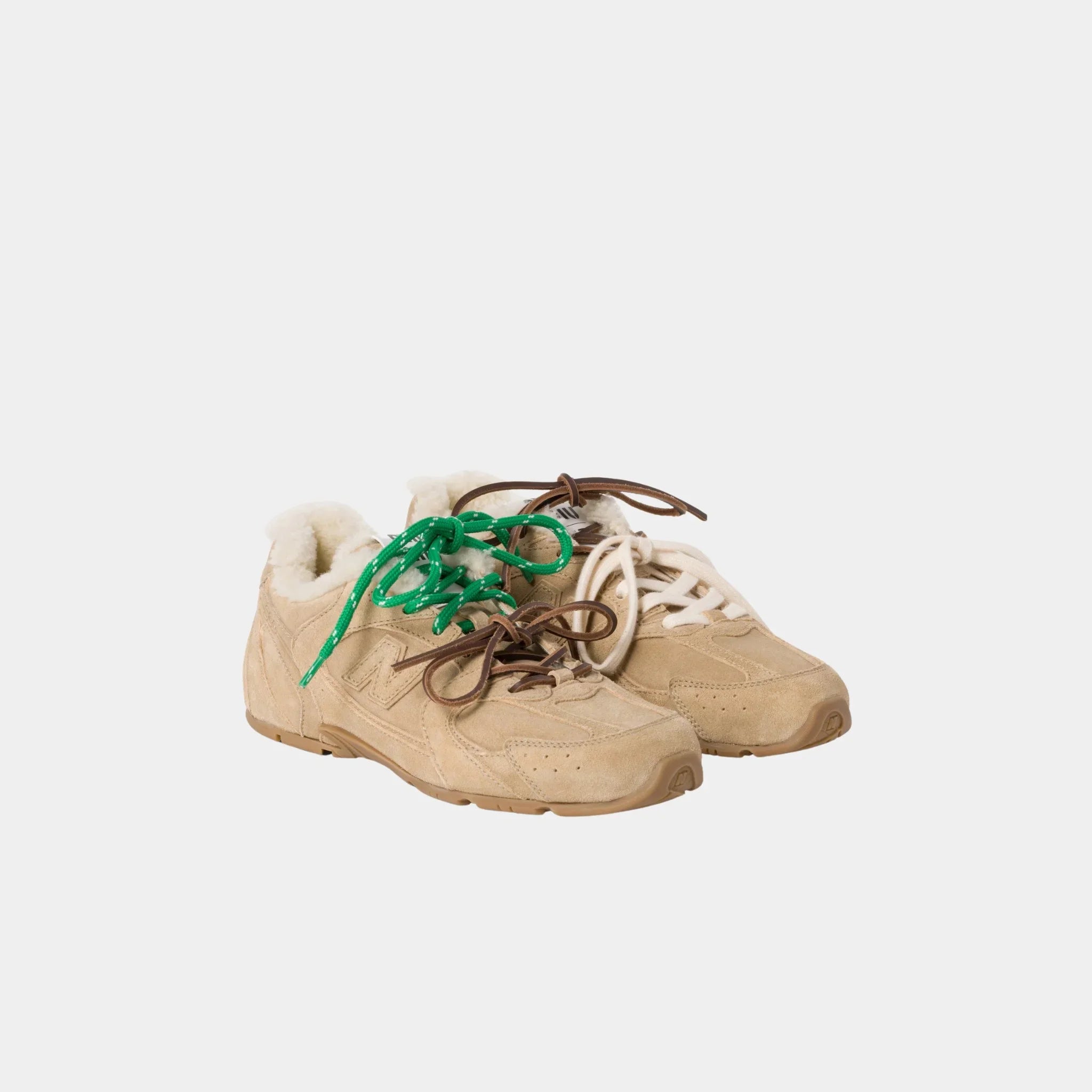 New Balance X Miu Miu 530 SL Bleached Leather Sneakers, Ecru, Front