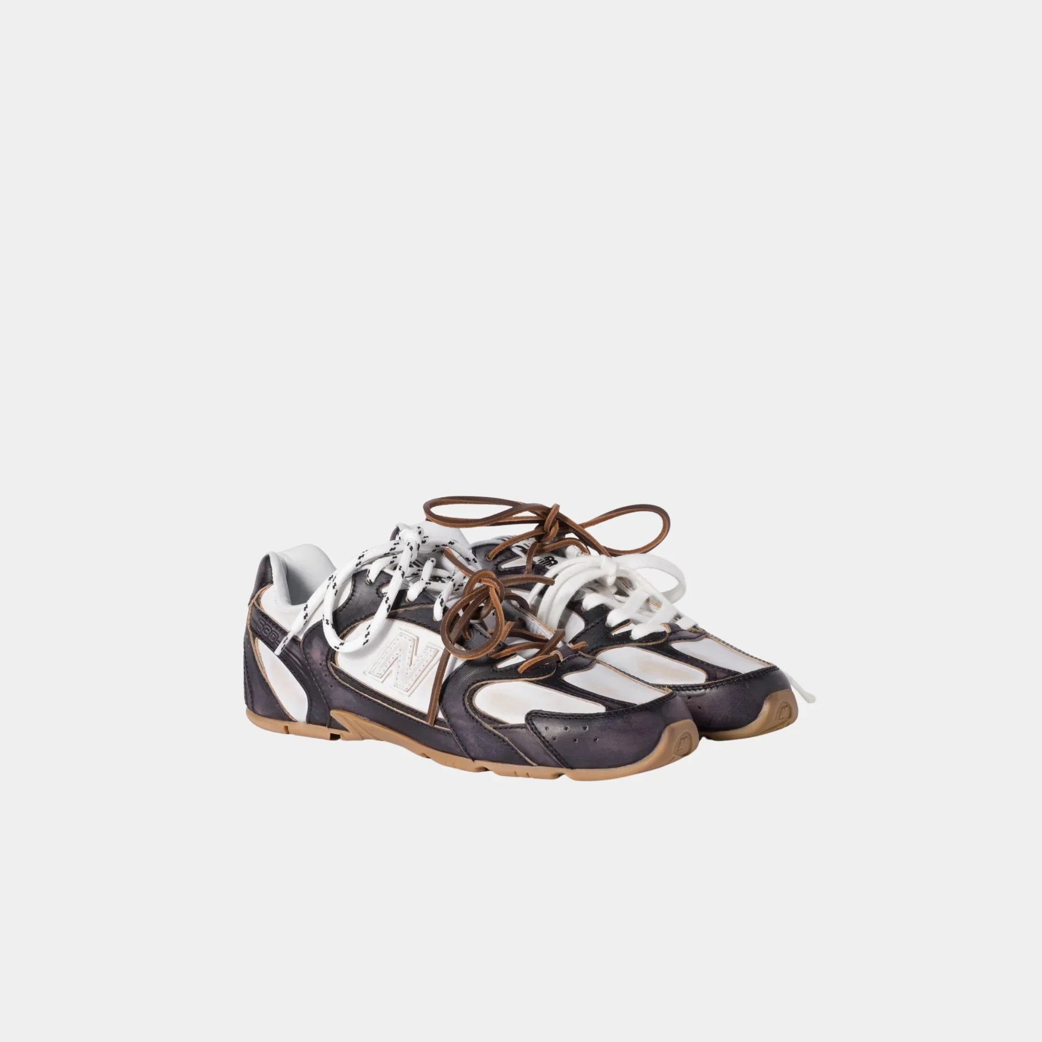 New Balance X Miu Miu 530 SL Deco Calf Leather Sneakers, Black, White, Front