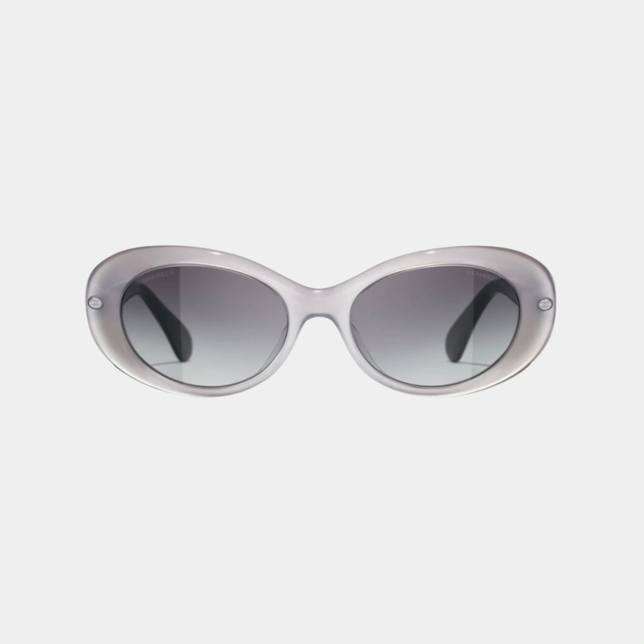 Chanel Oval Glasses in Acetate Frame, Silver, Front
