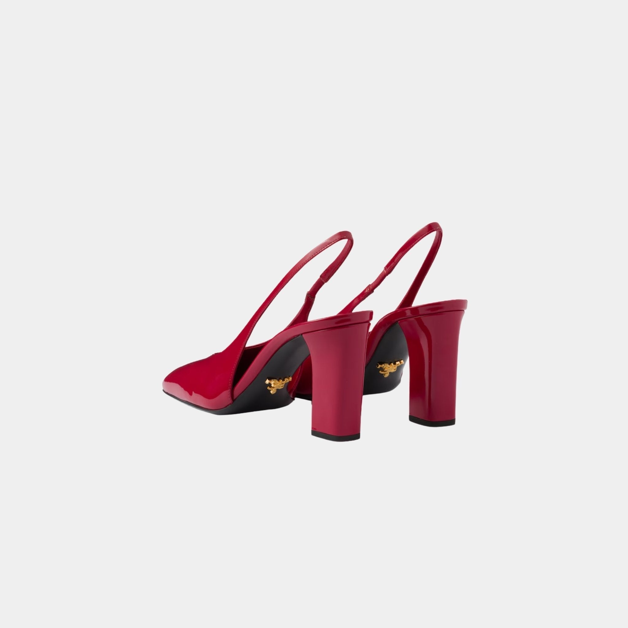 Patent Leather Slingback Pumps With Bound Leather Heel