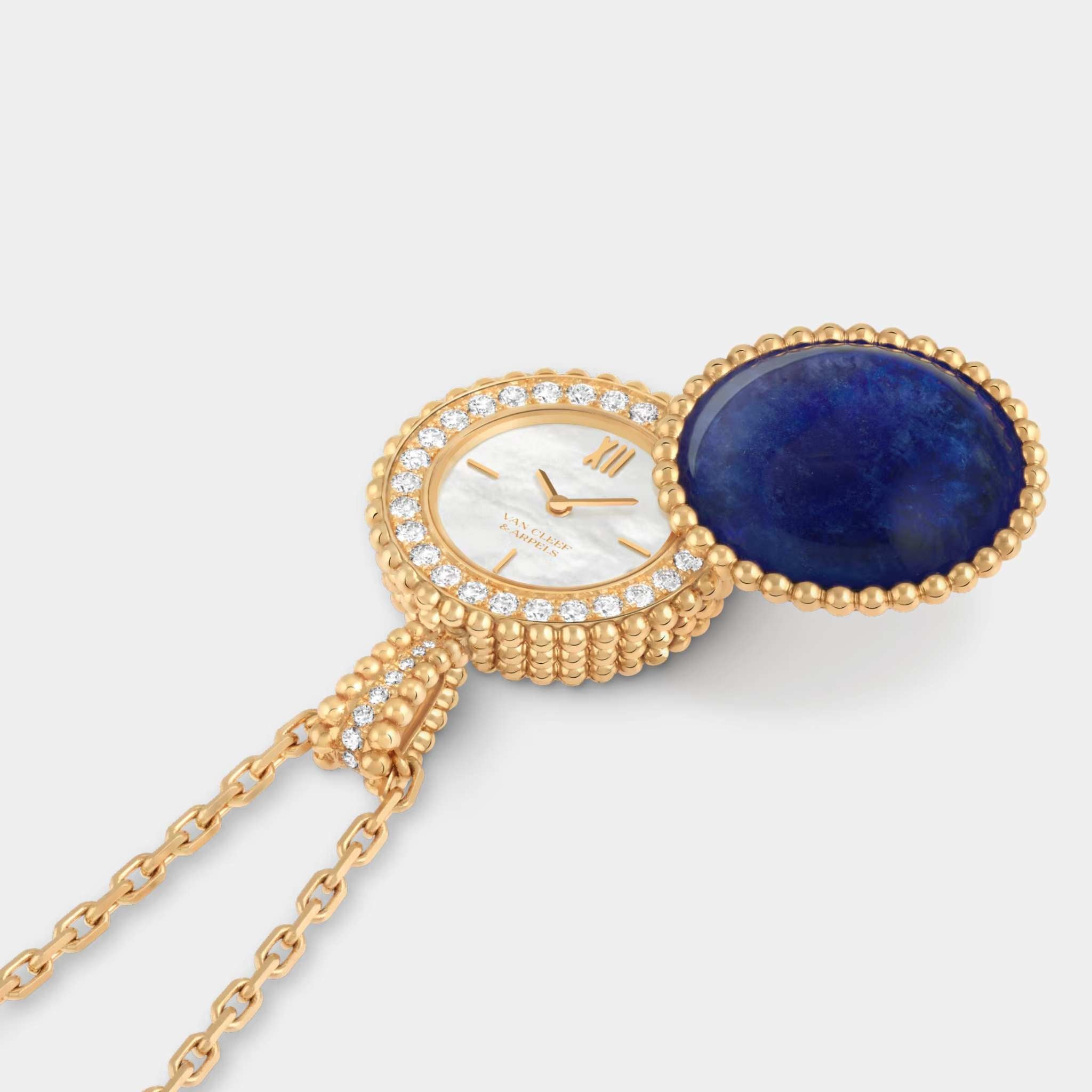 Perlée Secret Pendant Watch Yellow Gold Diamond With Pearl Sodalite