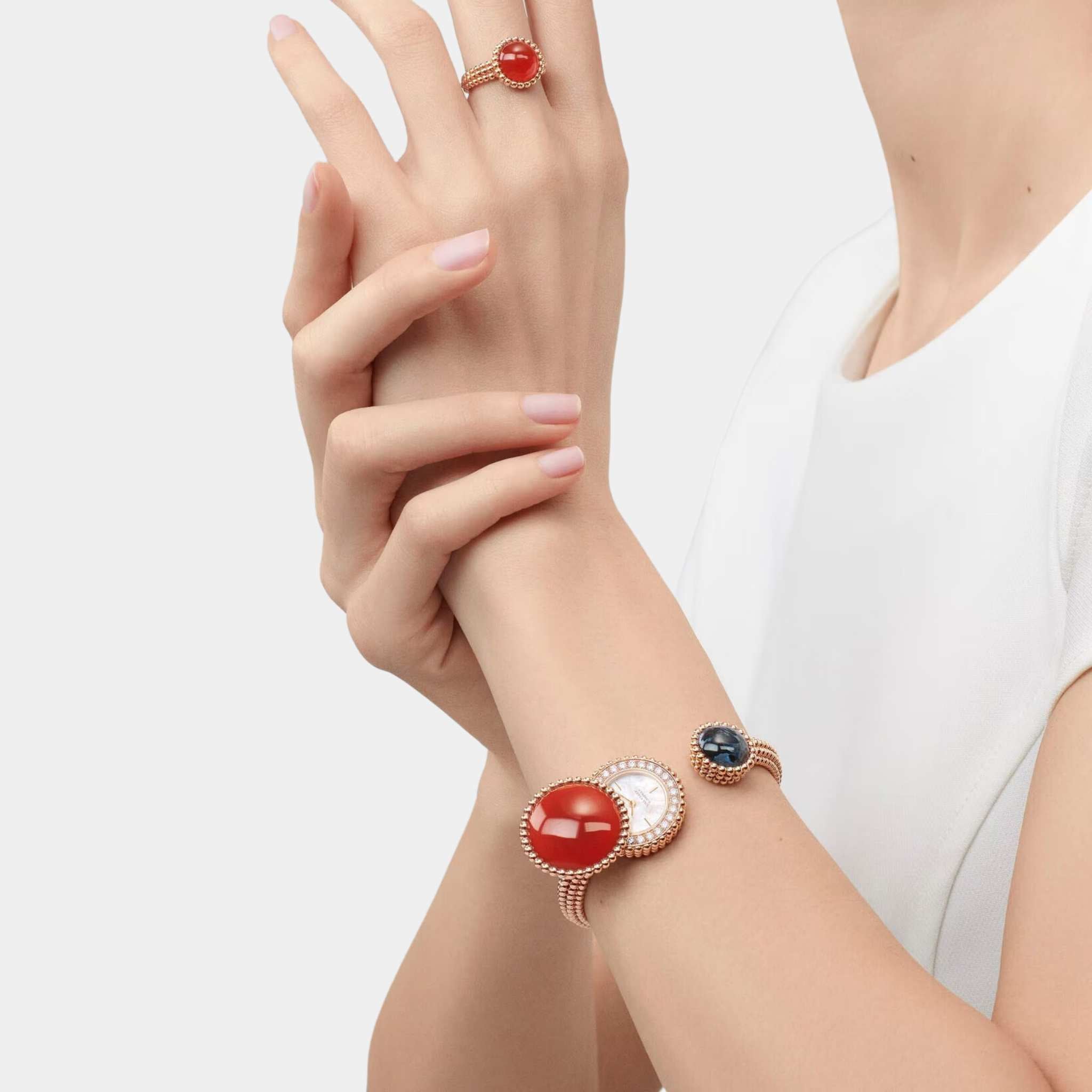 Sercet Watch Medium Model Rose Gold Carnelian Diamond Pearl Pietersite