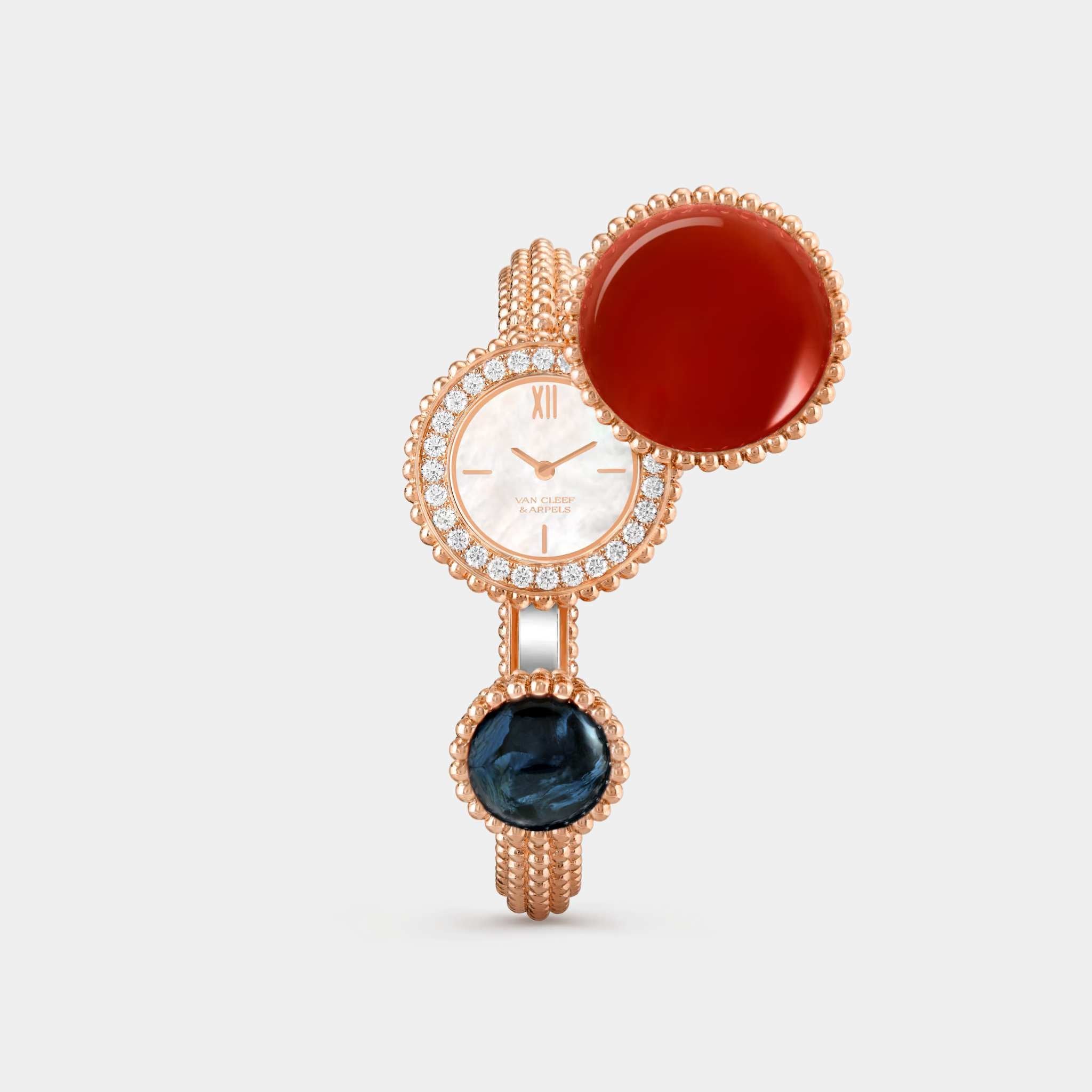 Sercet Watch Medium Model Rose Gold Carnelian Diamond Pearl Pietersite
