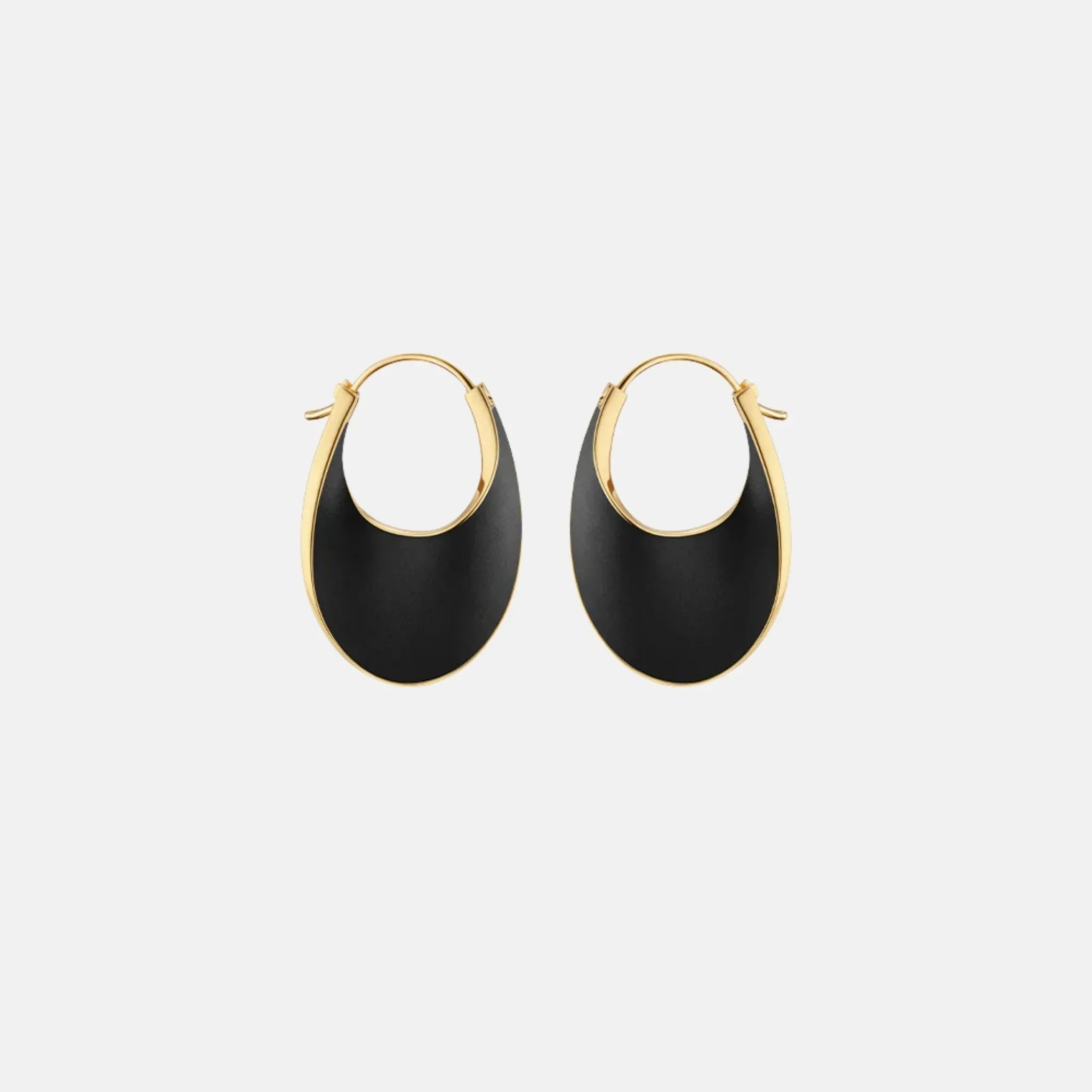 Polene Eole Slim Hoop Earrings Leather Edition, Black