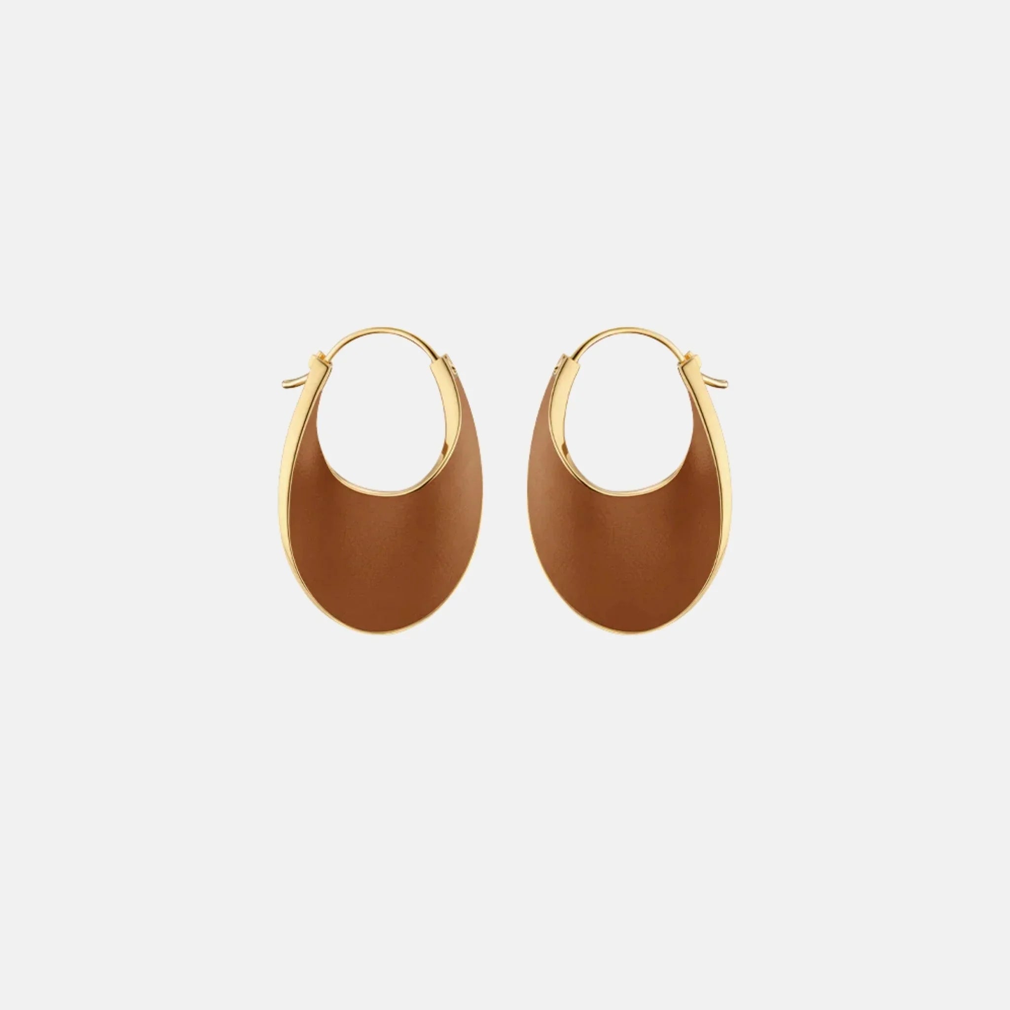 Polene Eole Slim Hoop Earrings Leather Edition, Camel