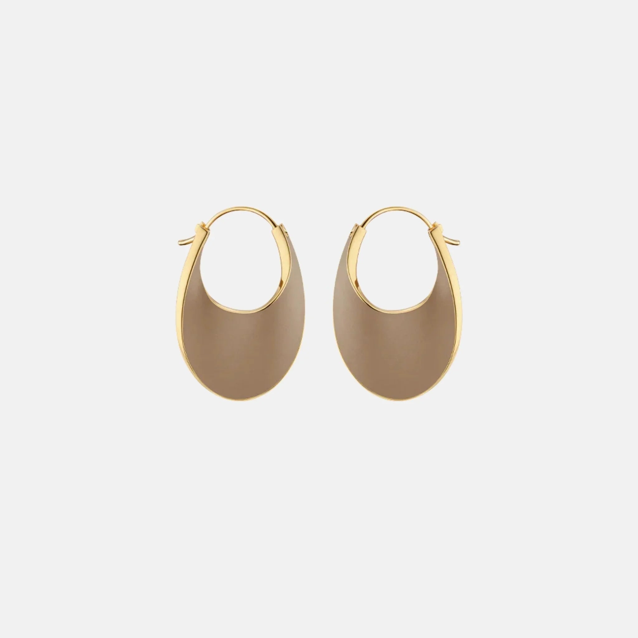 Polene Eole Slim Hoop Earrings Leather Edition, Taupe