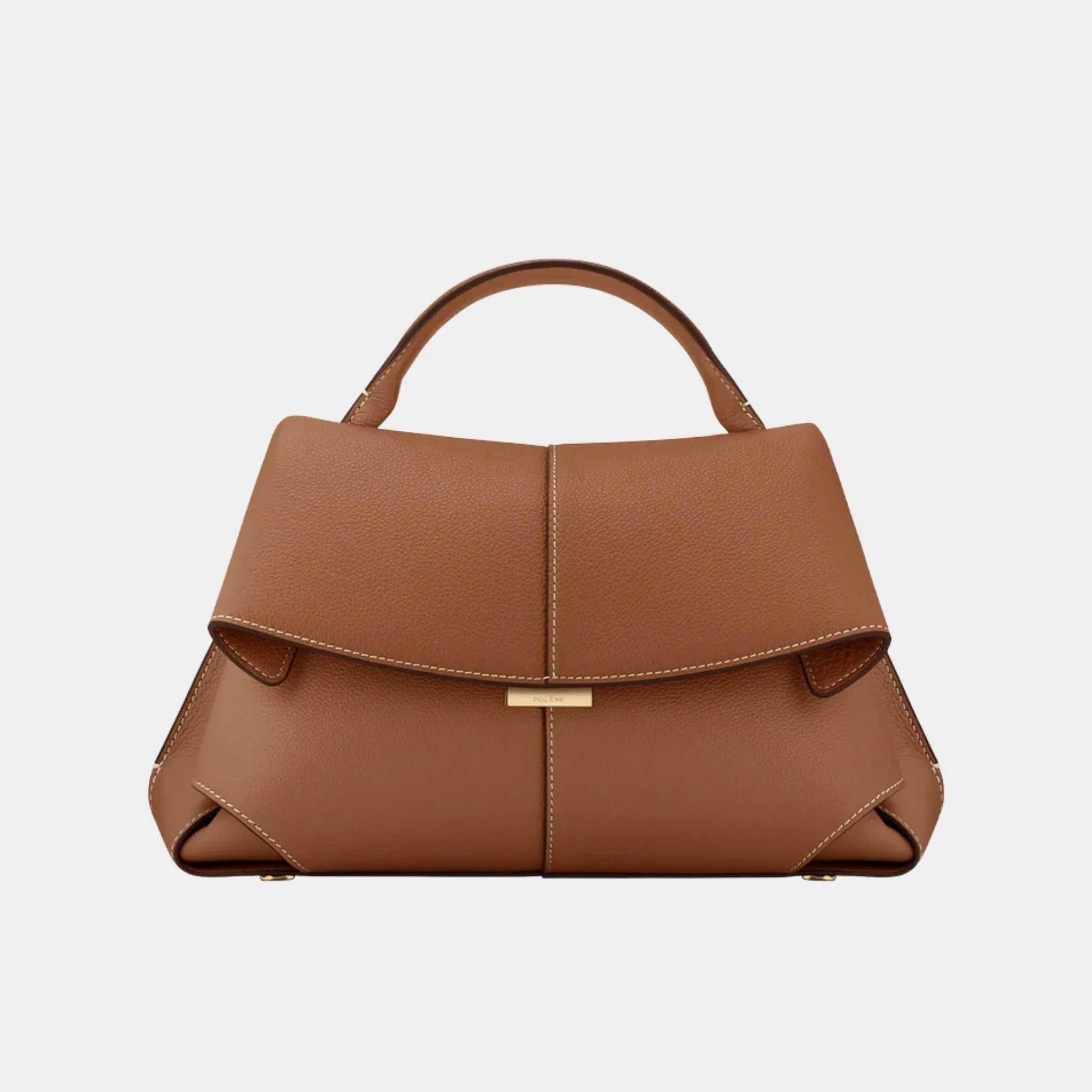 Polene Mokki Grained Leather Handbag, Camel