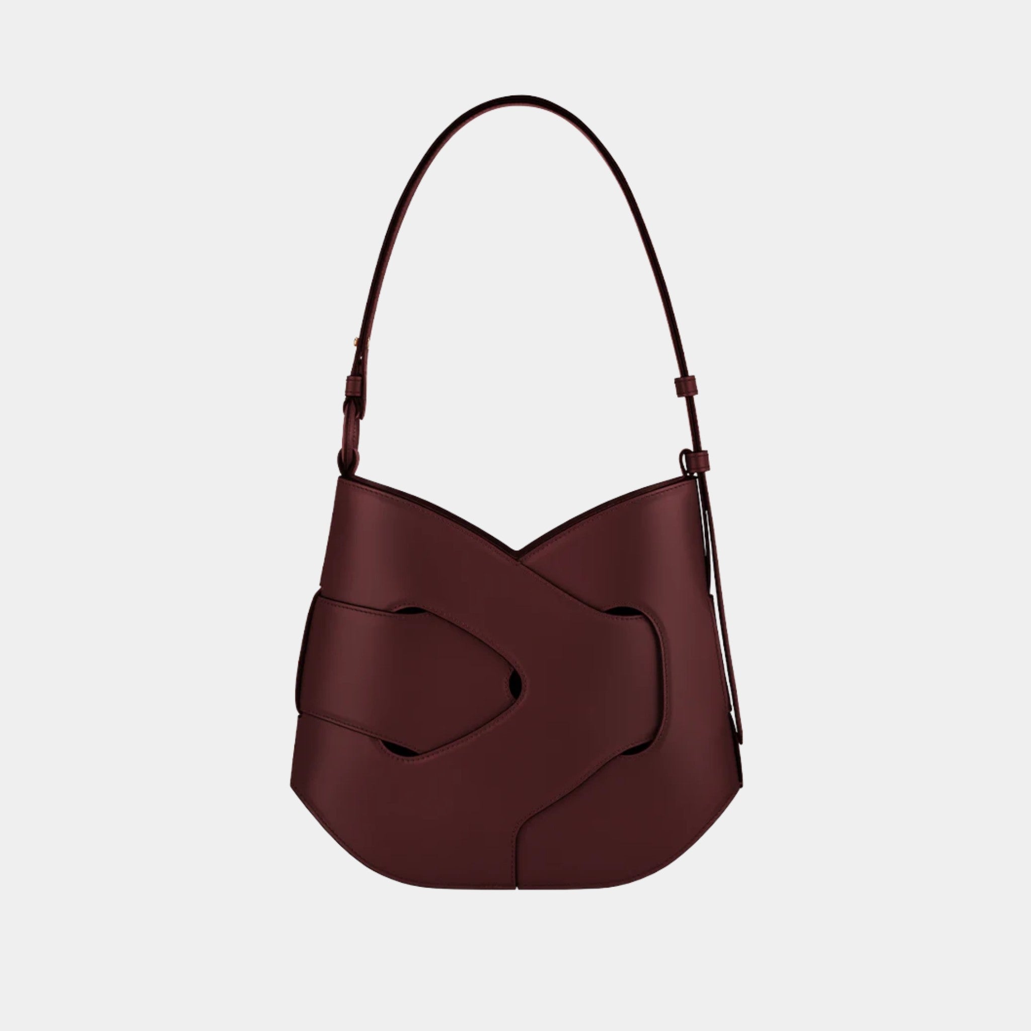 Polene Nodde Hobo Smooth Calfskin Shoulder Bag, Black Cherry