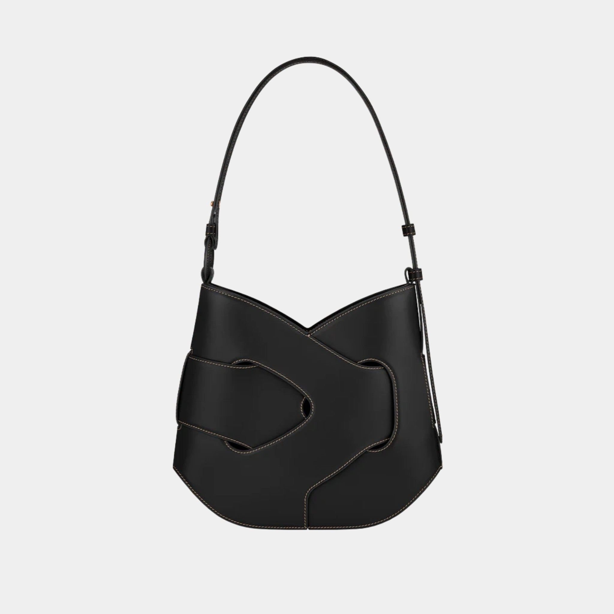 Polene Nodde Hobo Smooth Calfskin Shoulder Bag, Black