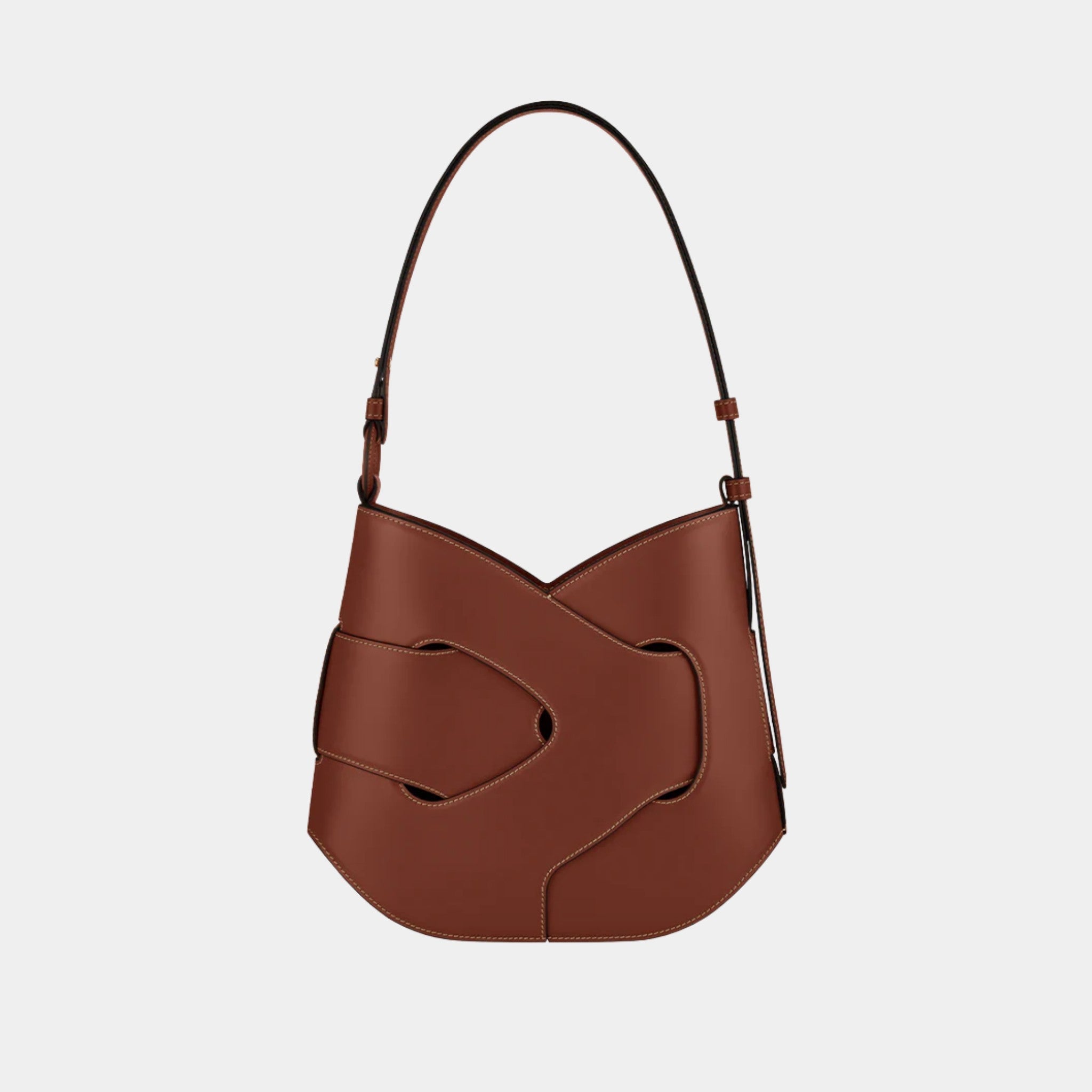 Polene Nodde Hobo Smooth Calfskin Shoulder Bag, Cognac