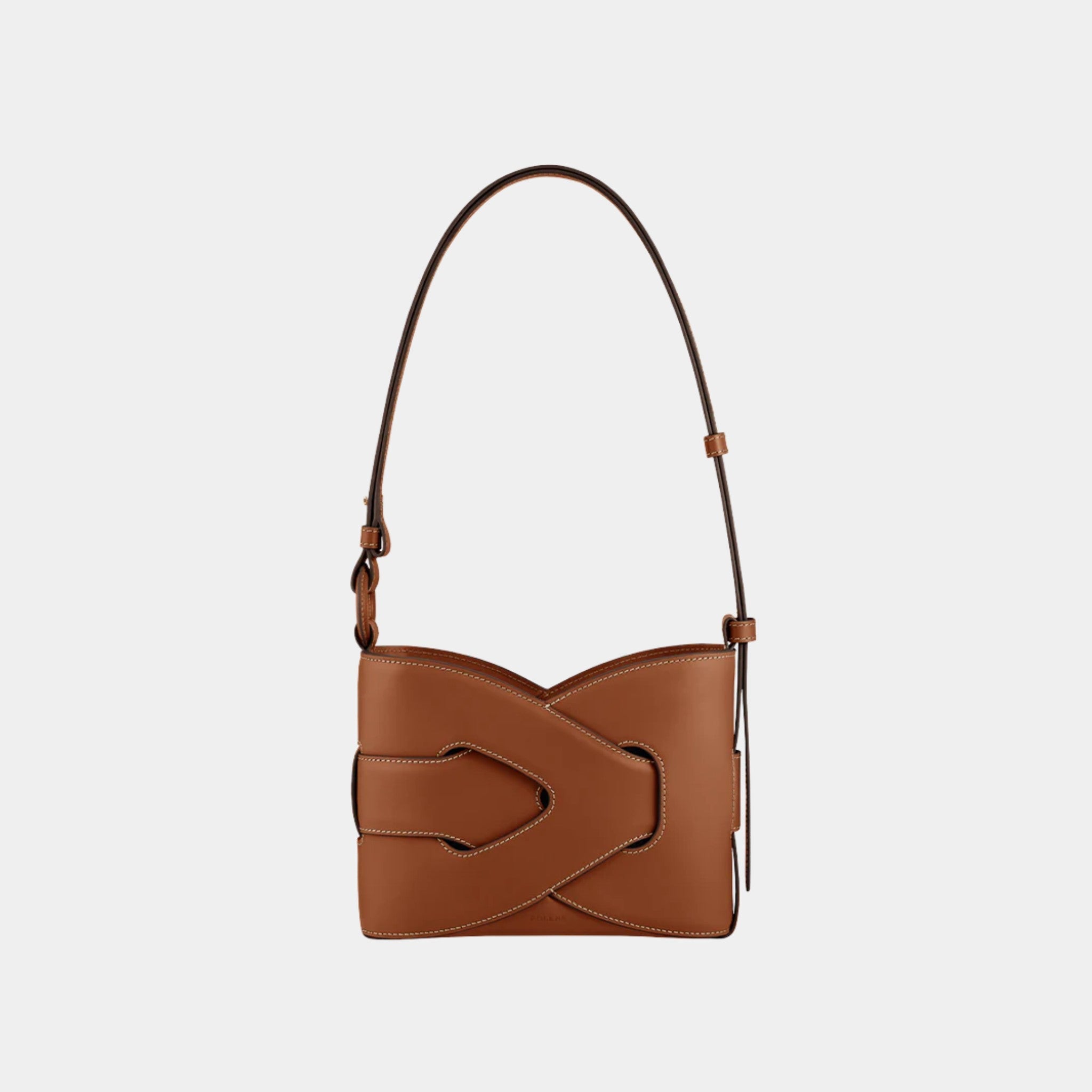 Polene Nodde Smooth Calfskin Shoulder Bag, Cognac