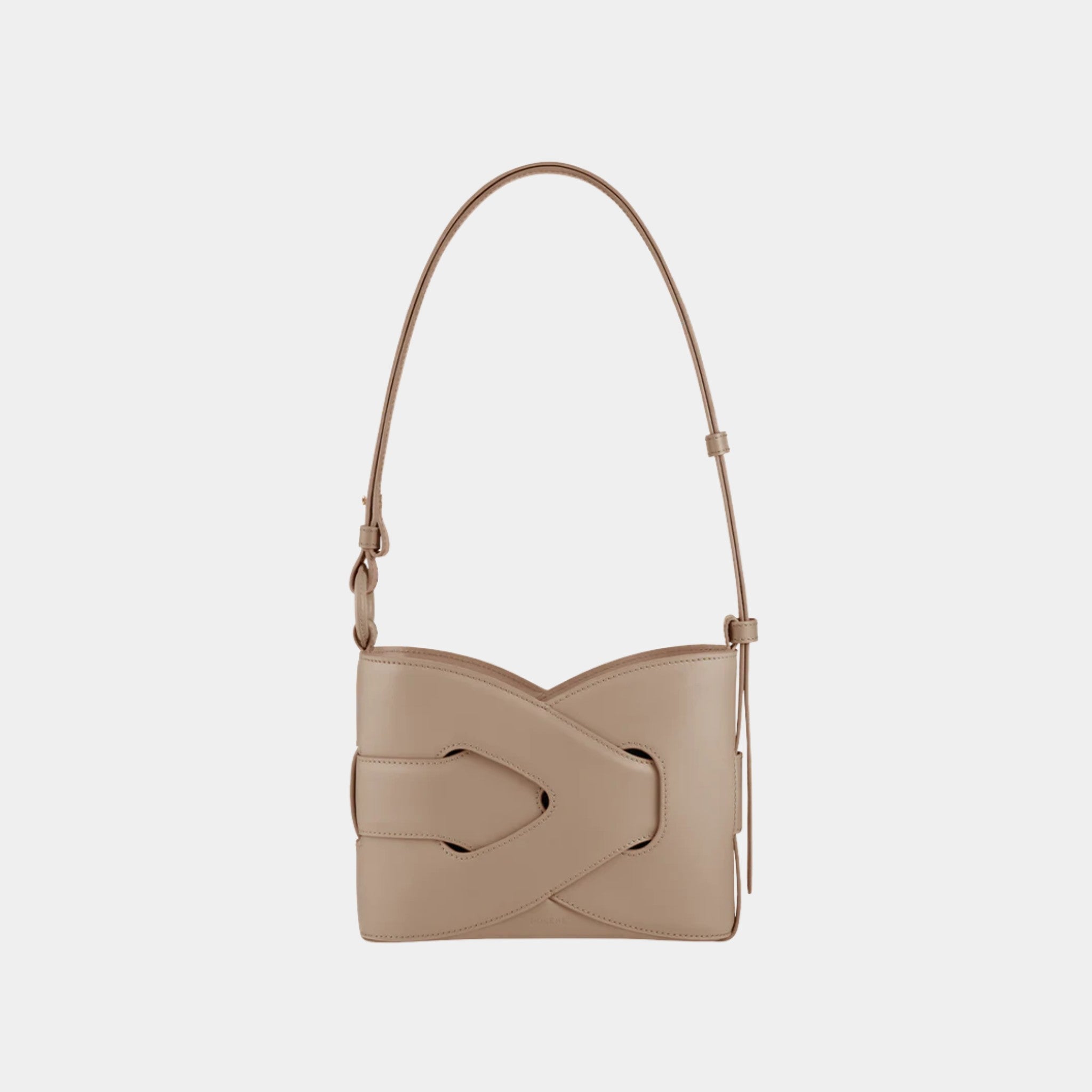 Polene Nodde Smooth Calfskin Shoulder Bag, Taupe