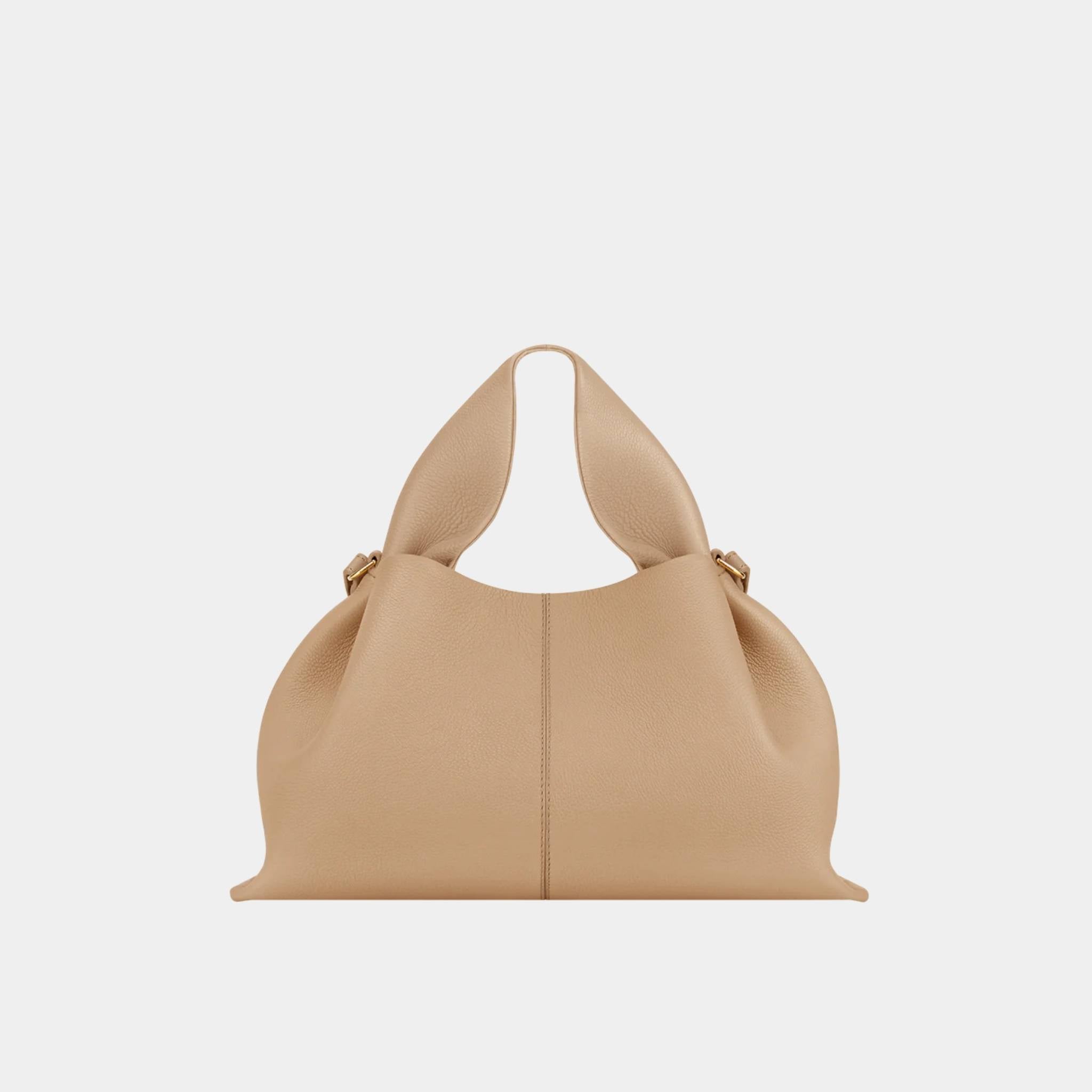 Polene Numero Neuf Grained Calfskin Handbag, Beige, Front