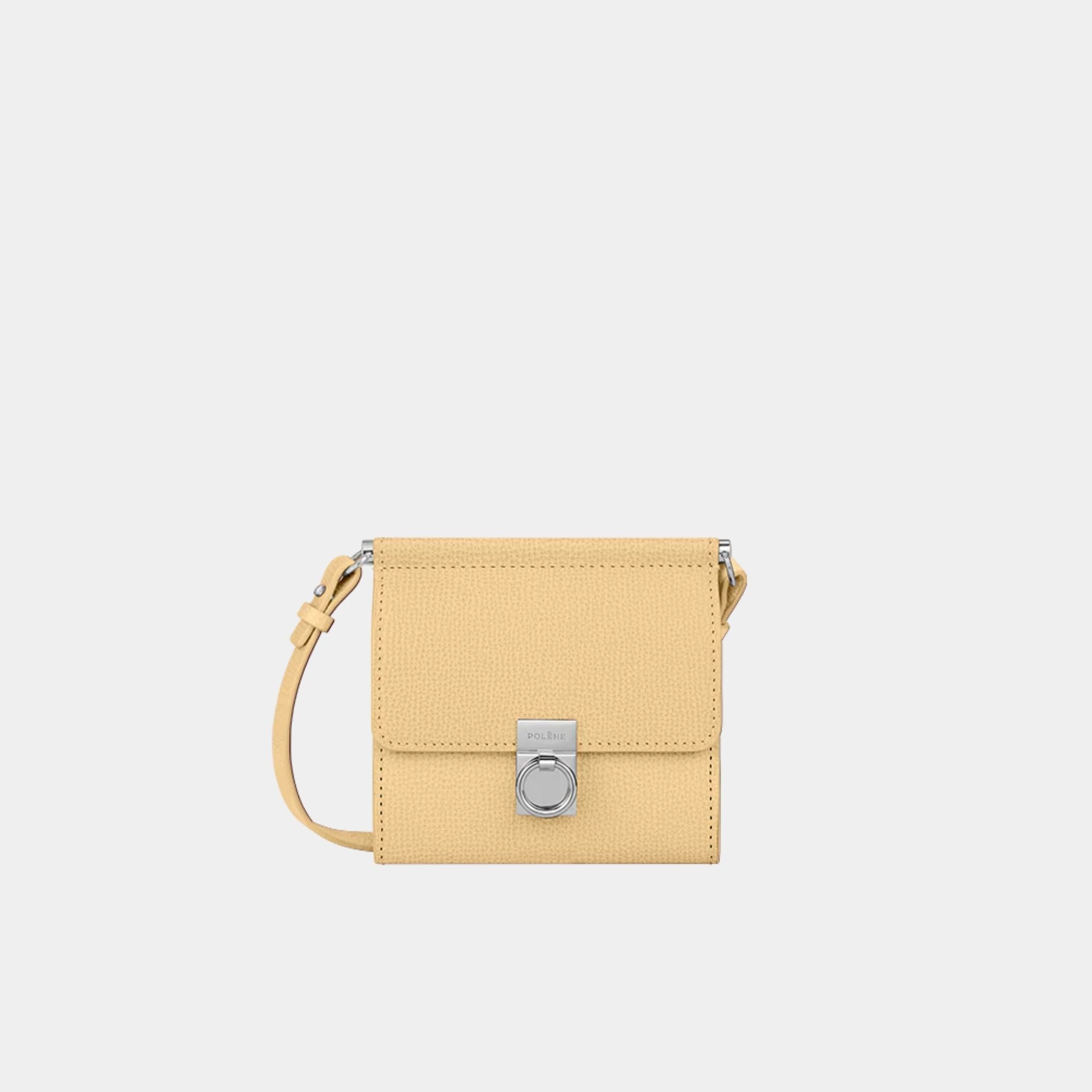 Polene Numero Sept Crossbody Wallet In Grain Textured Calf Leather, Wheat, Front