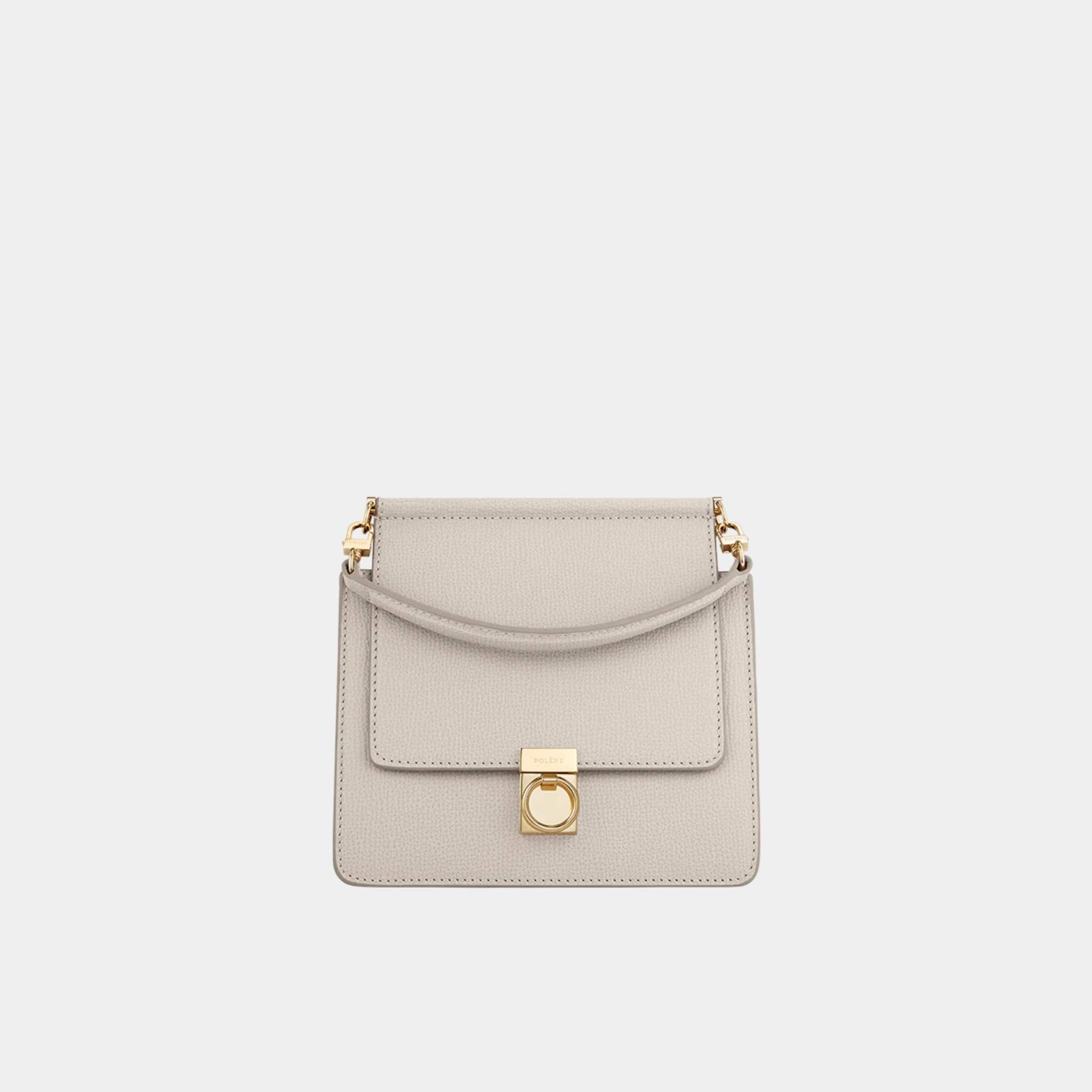 Polene Numero Sept Mini Textured Calf Leather Handbag, Chalk, Front
