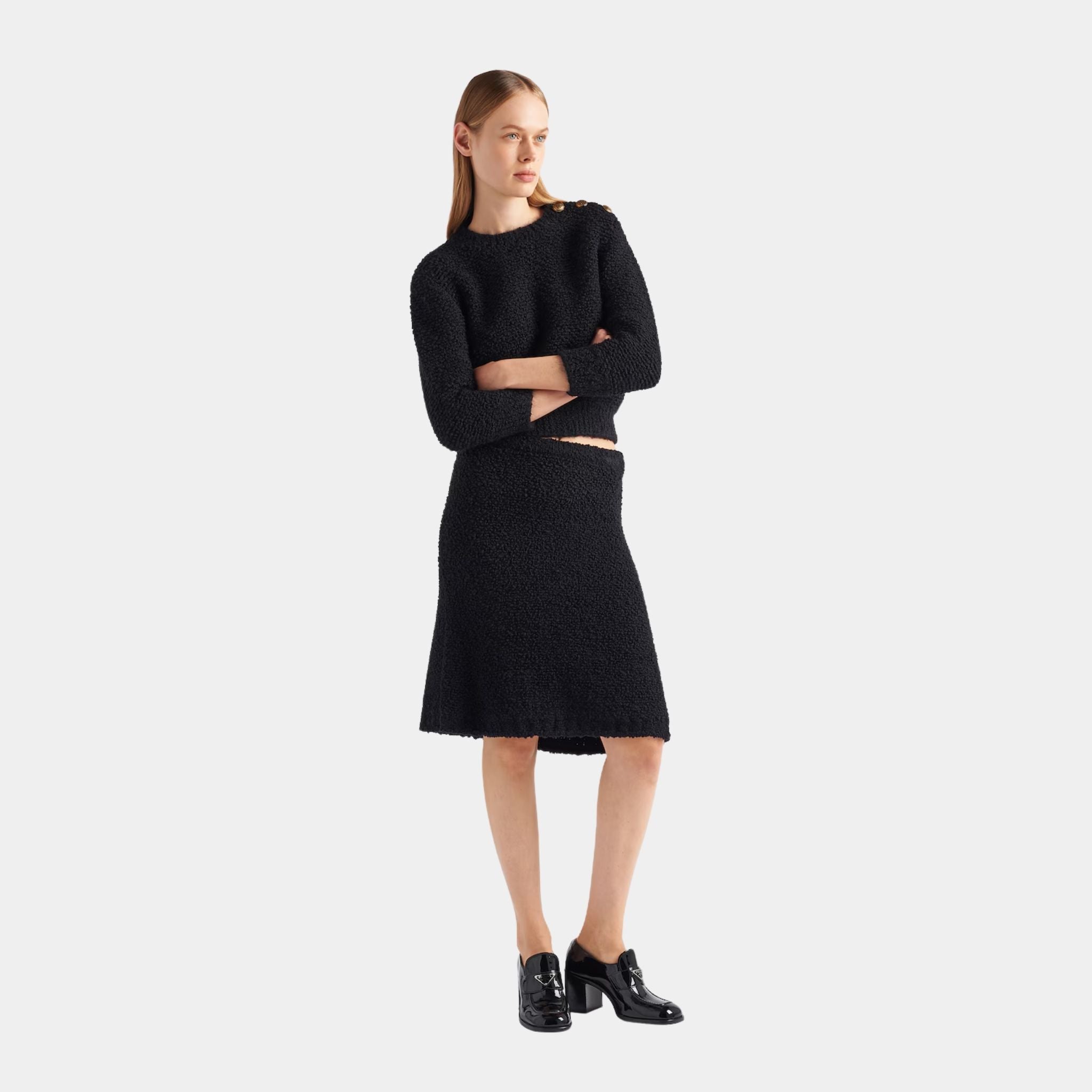 Black Bouclé Mohair Crew-neck Sweater