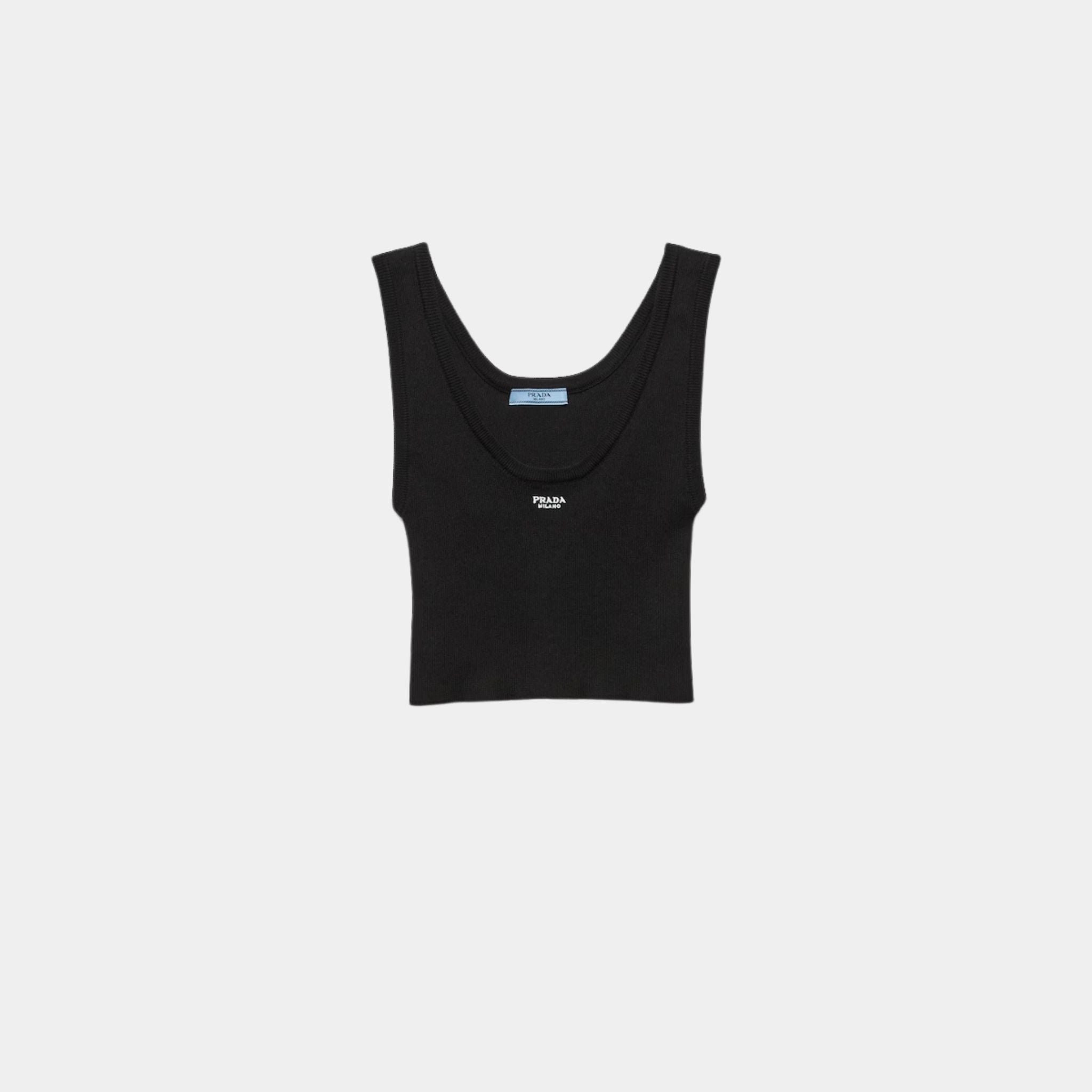 Black Cotton Ribbed Knit Tank Top