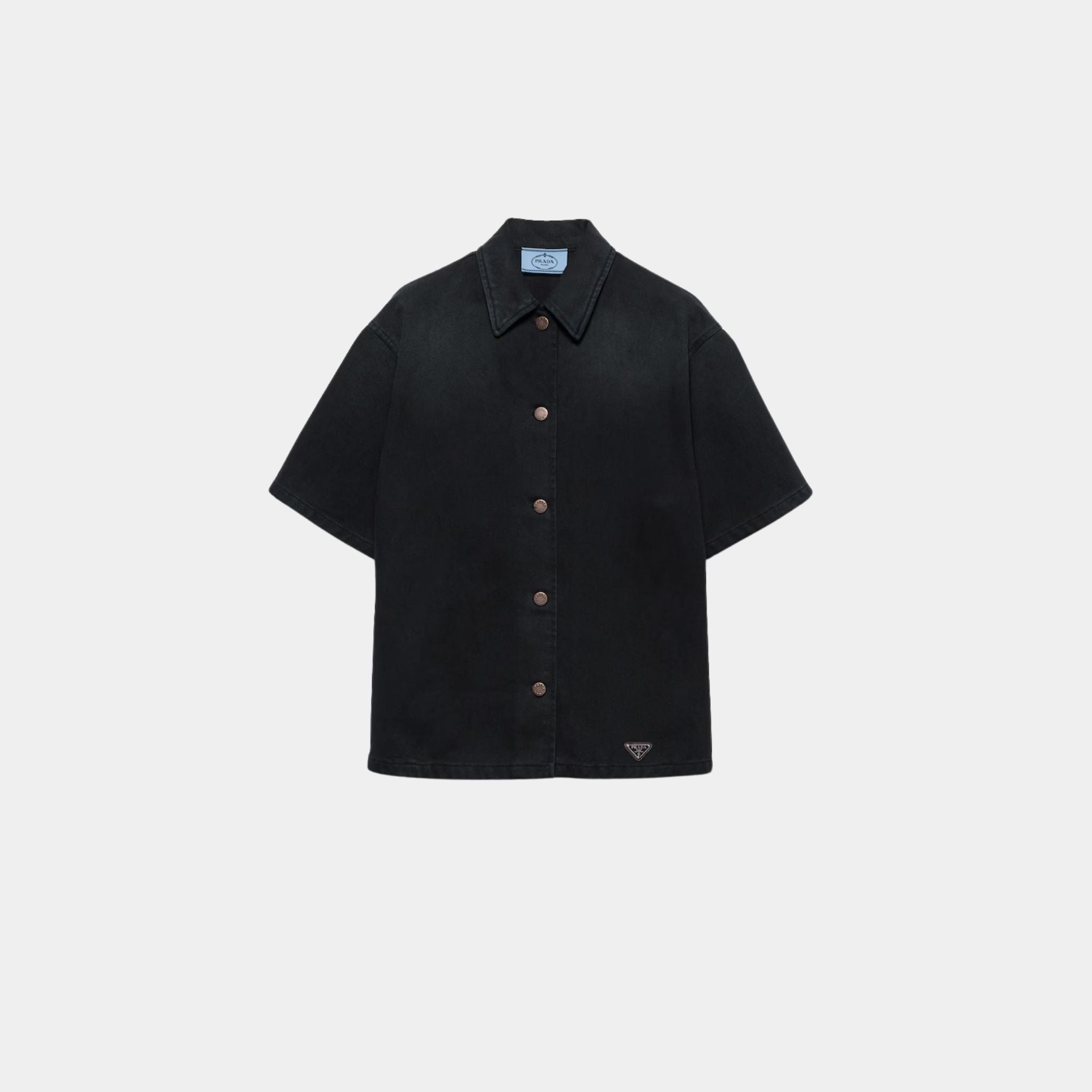 Black Denim Boxy Short-sleeved Shirt