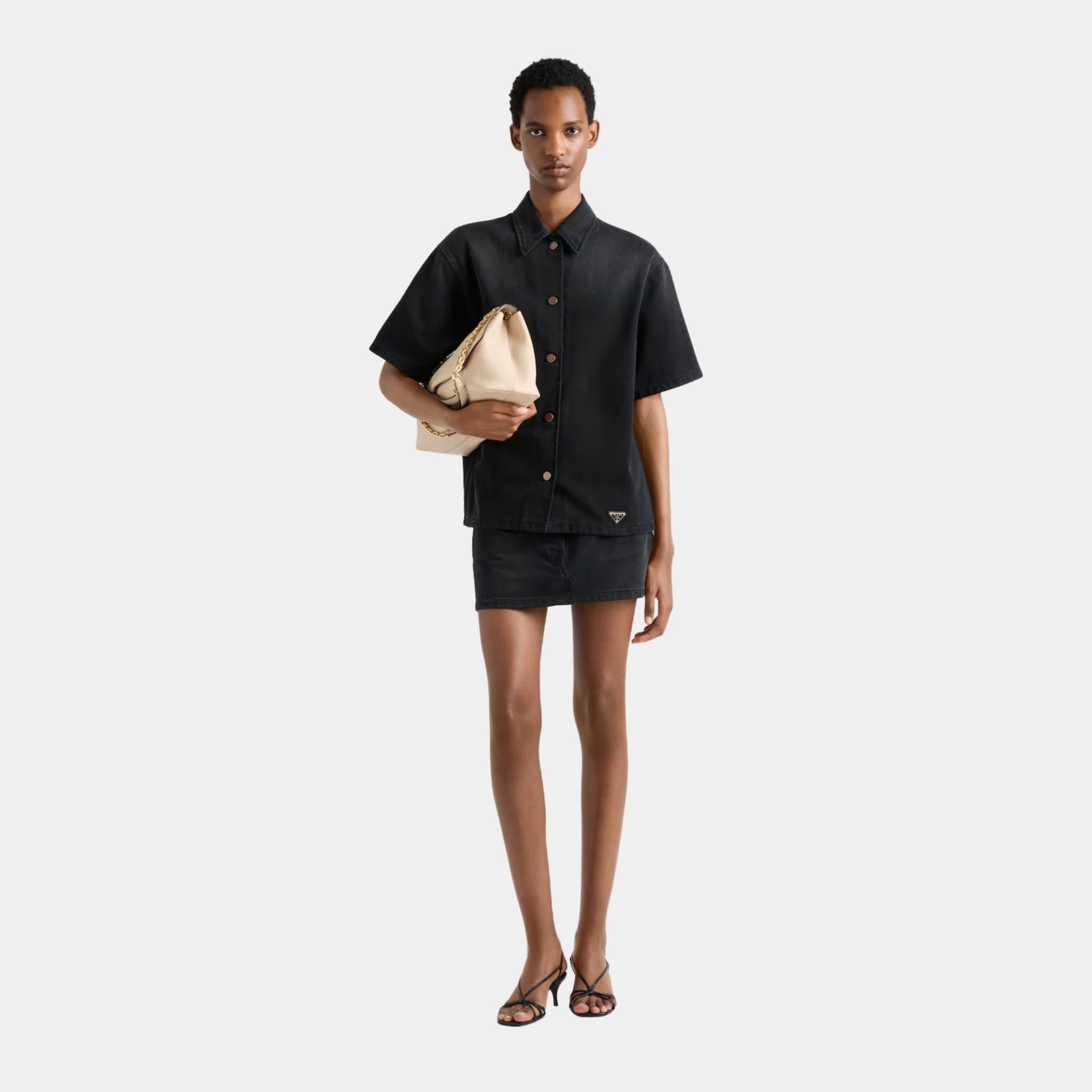 Black Denim Boxy Short-sleeved Shirt