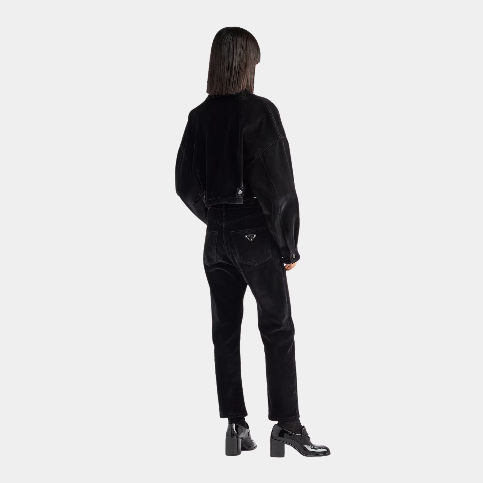 Black Velvet Boxy Denim Blouson Jacket