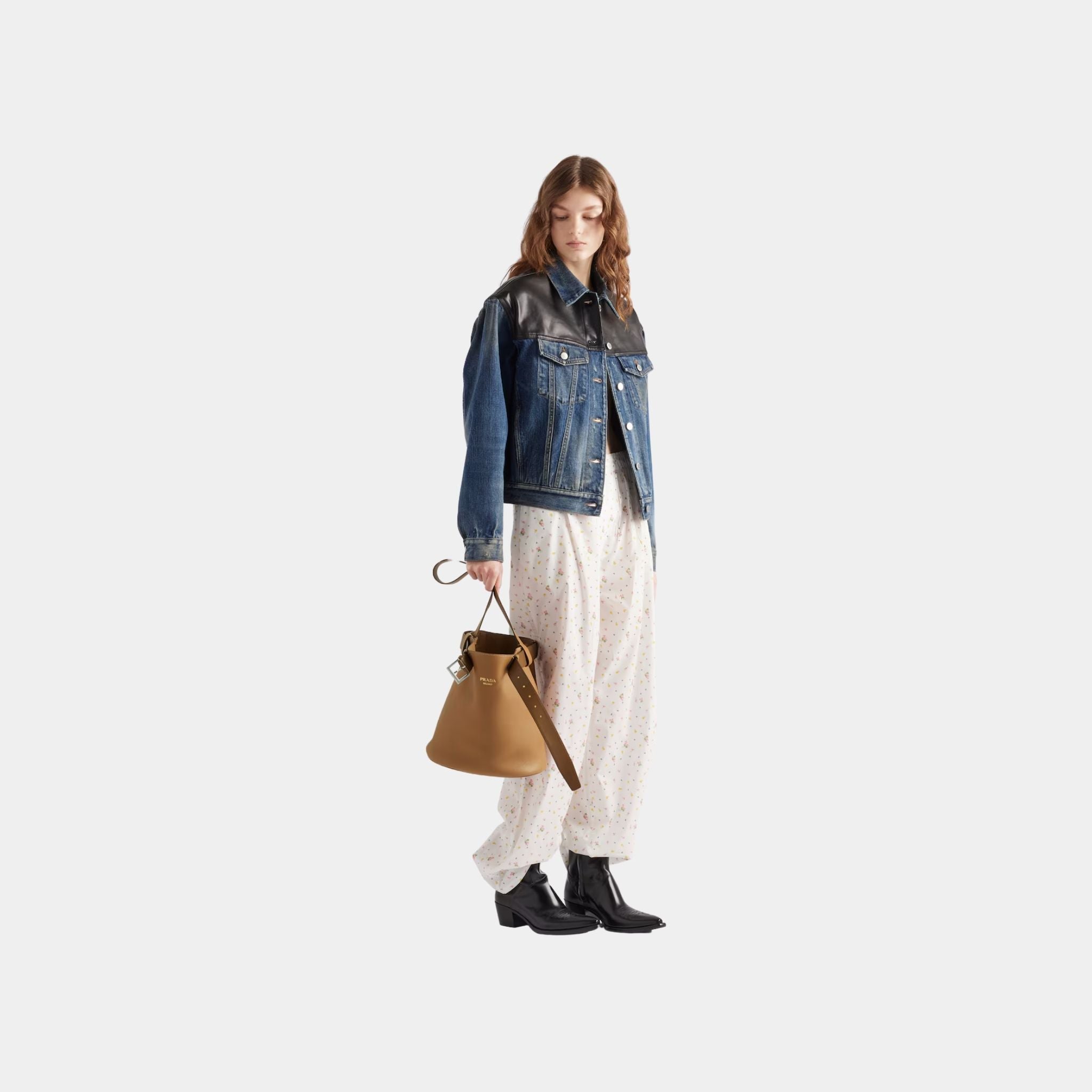 Buckle Leather Bucket Bag With Belt