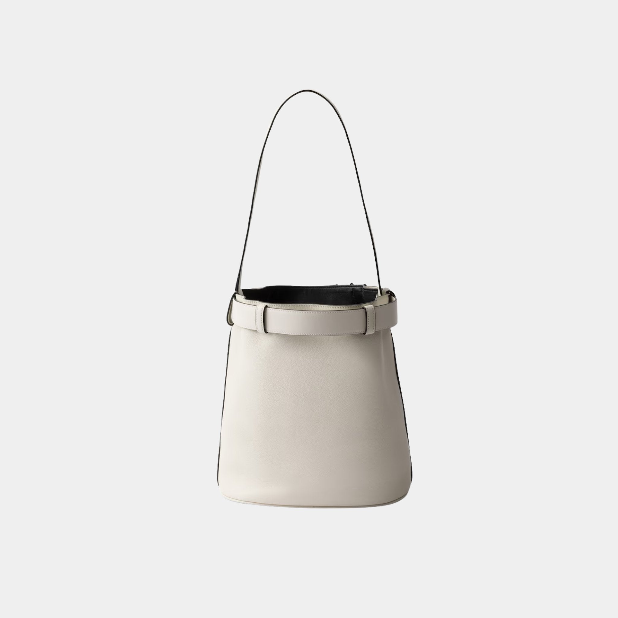 Buckle Leather Bucket Bag With Belt
