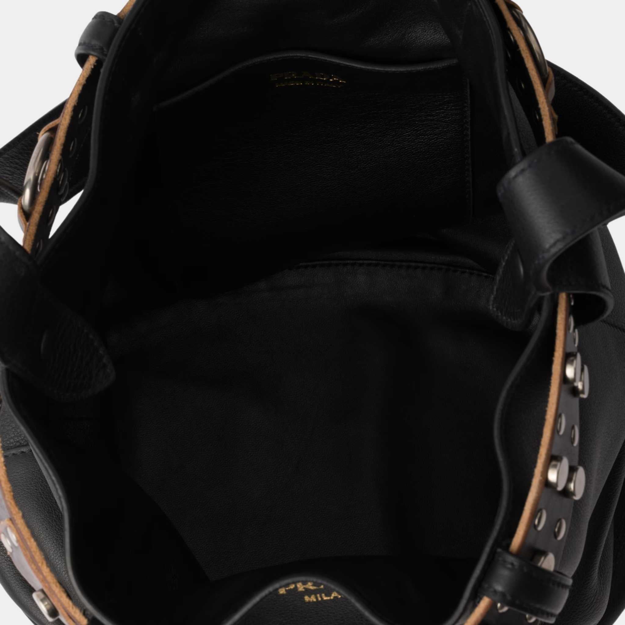 Buckle Leather Bucket Bag With Studded Belt