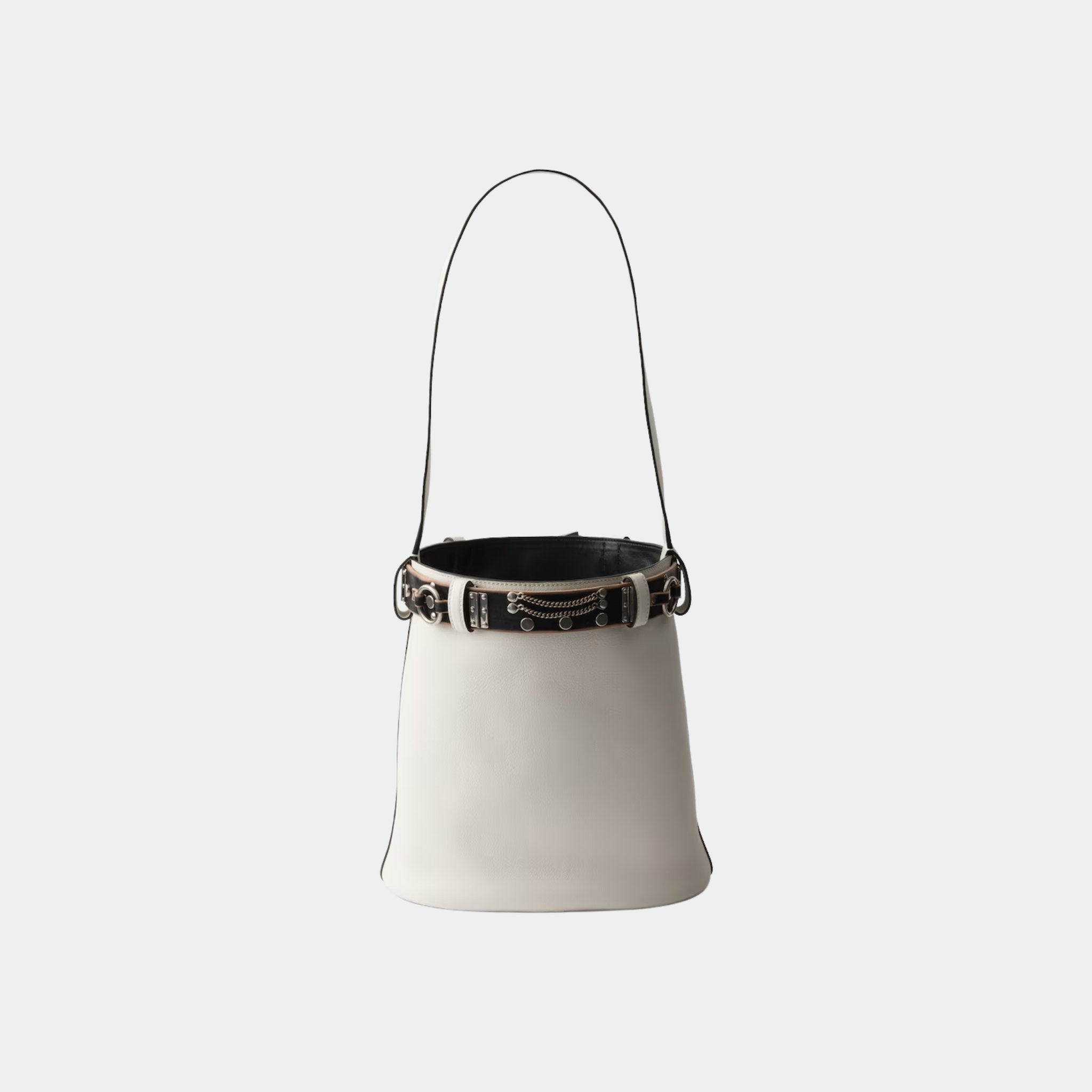 Buckle Leather Bucket Bag With Studded Belt