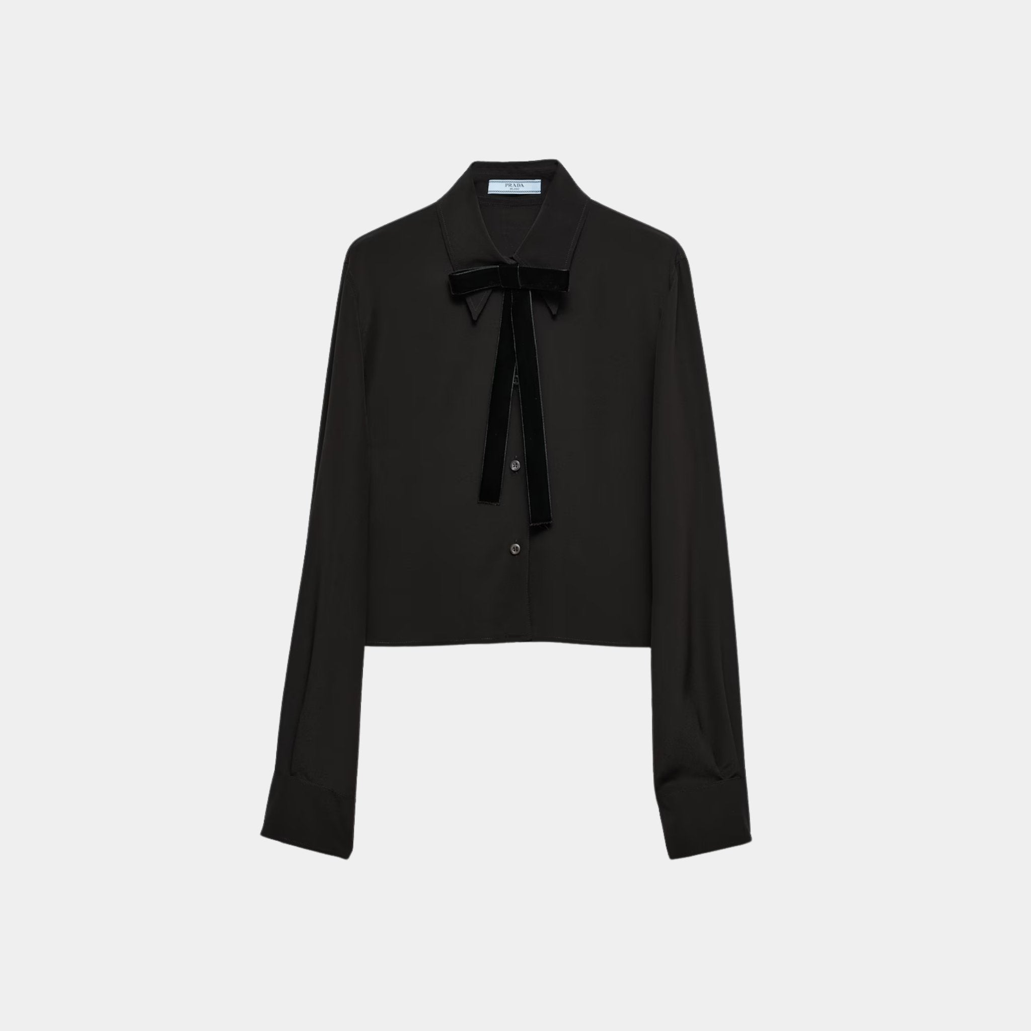 Crepe de Chine Boxy Shirt with Velvet Bow