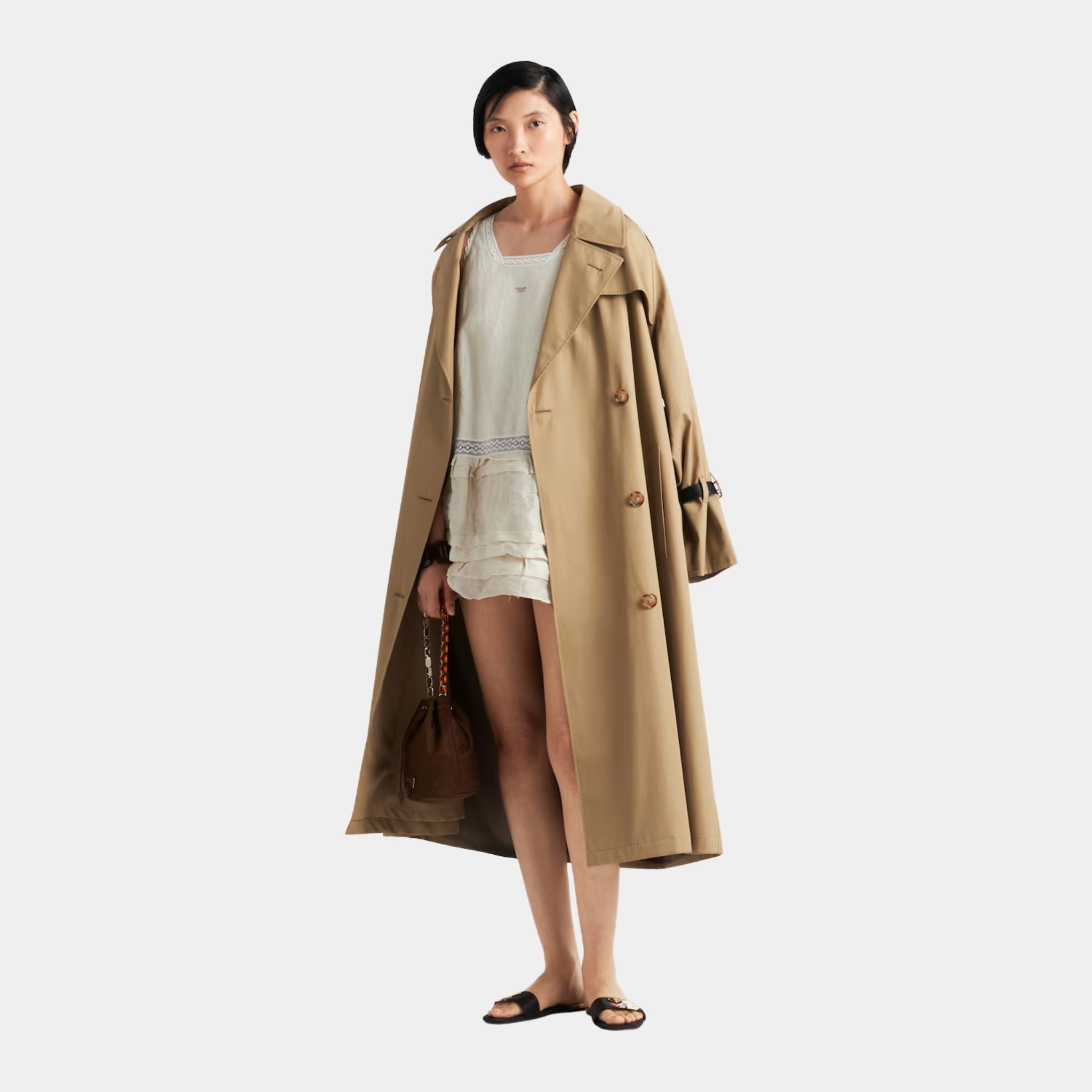 Double-breasted Cord Cotton Twill Trench Coat