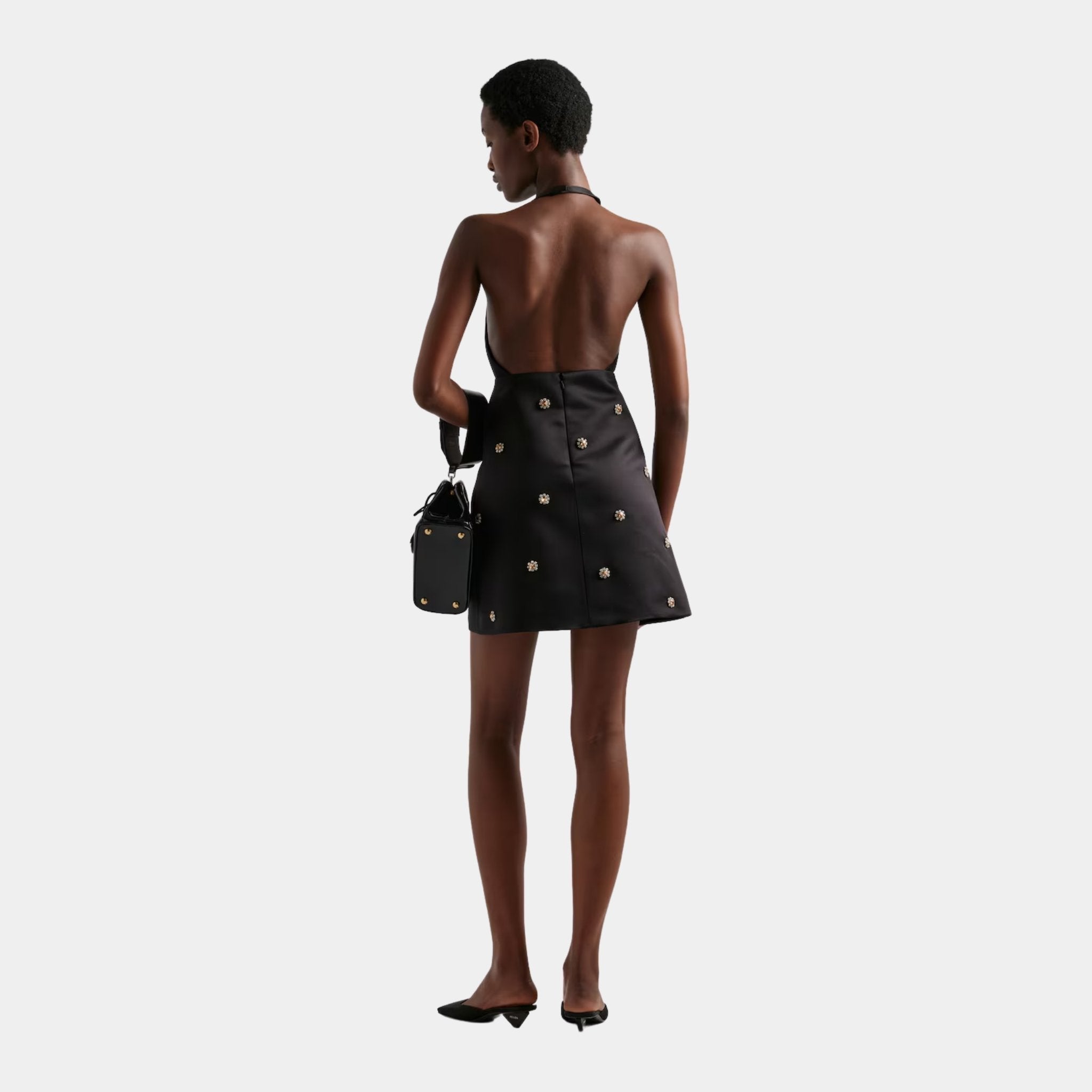 Embroidered Double Satin Mini Dress