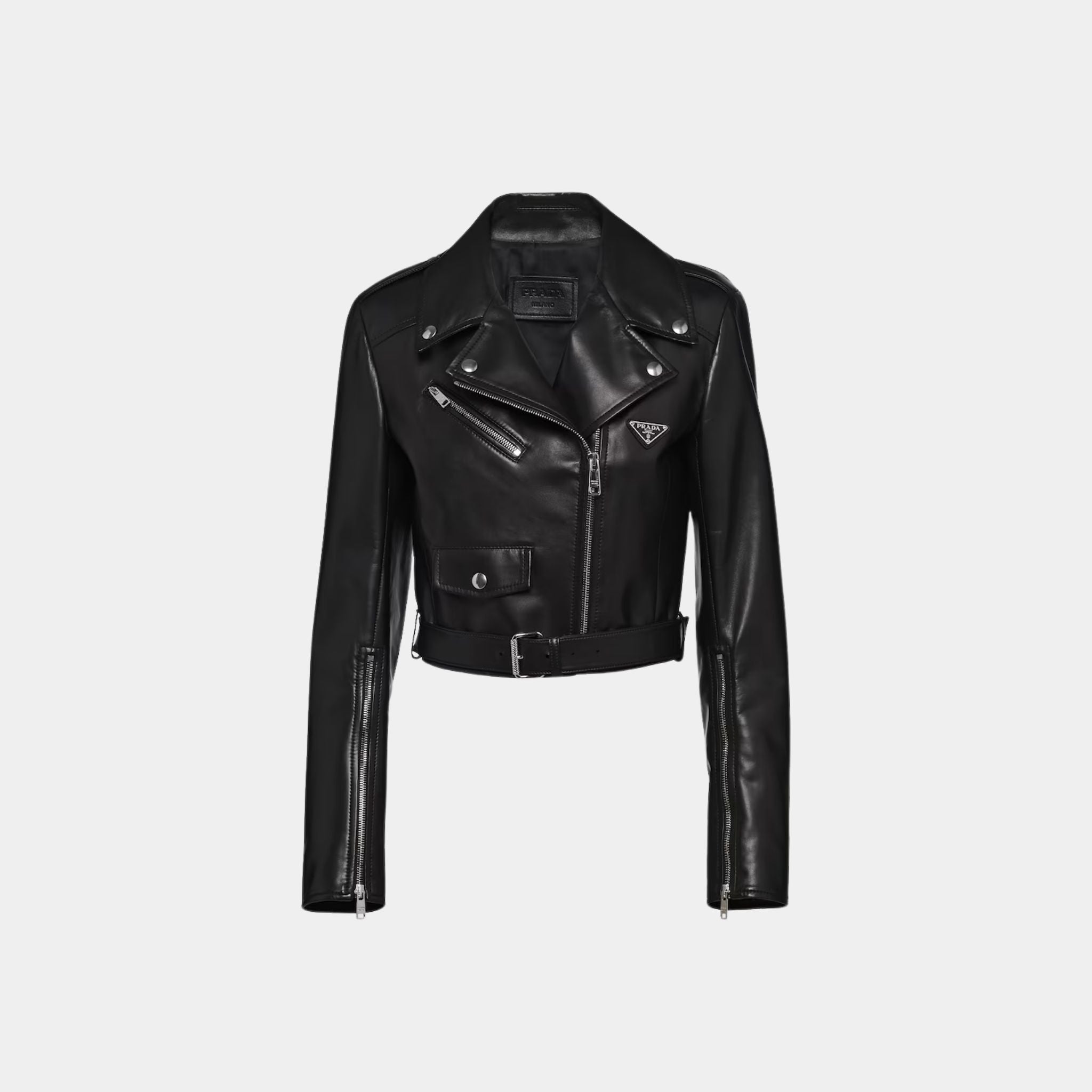 Nappa Black Leather Biker Cropped Jacket