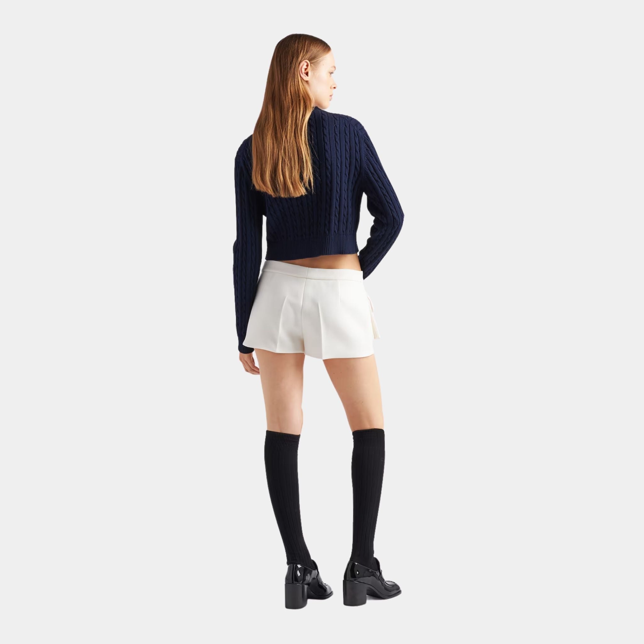 Navy Cotton Ribbed Knit Crew Neck Sweater