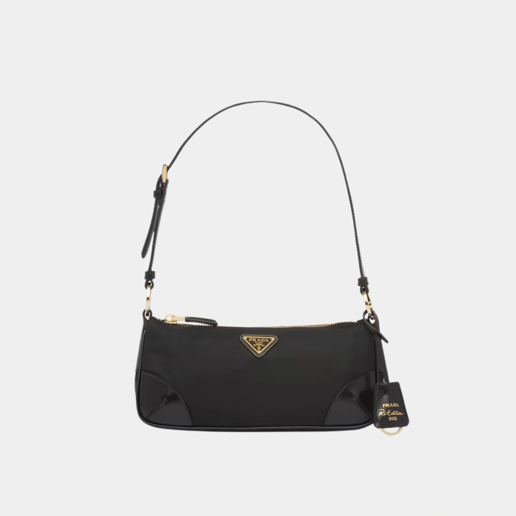 Prada Re-Edition 2002 Re-Nylon Brushed Leather Shoulder Bag, Black, Front