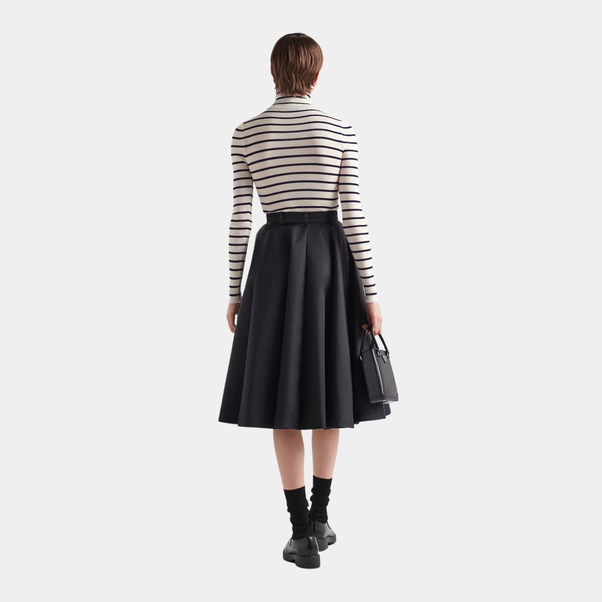 Re-Nylon Black Lined Pleated Skirt
