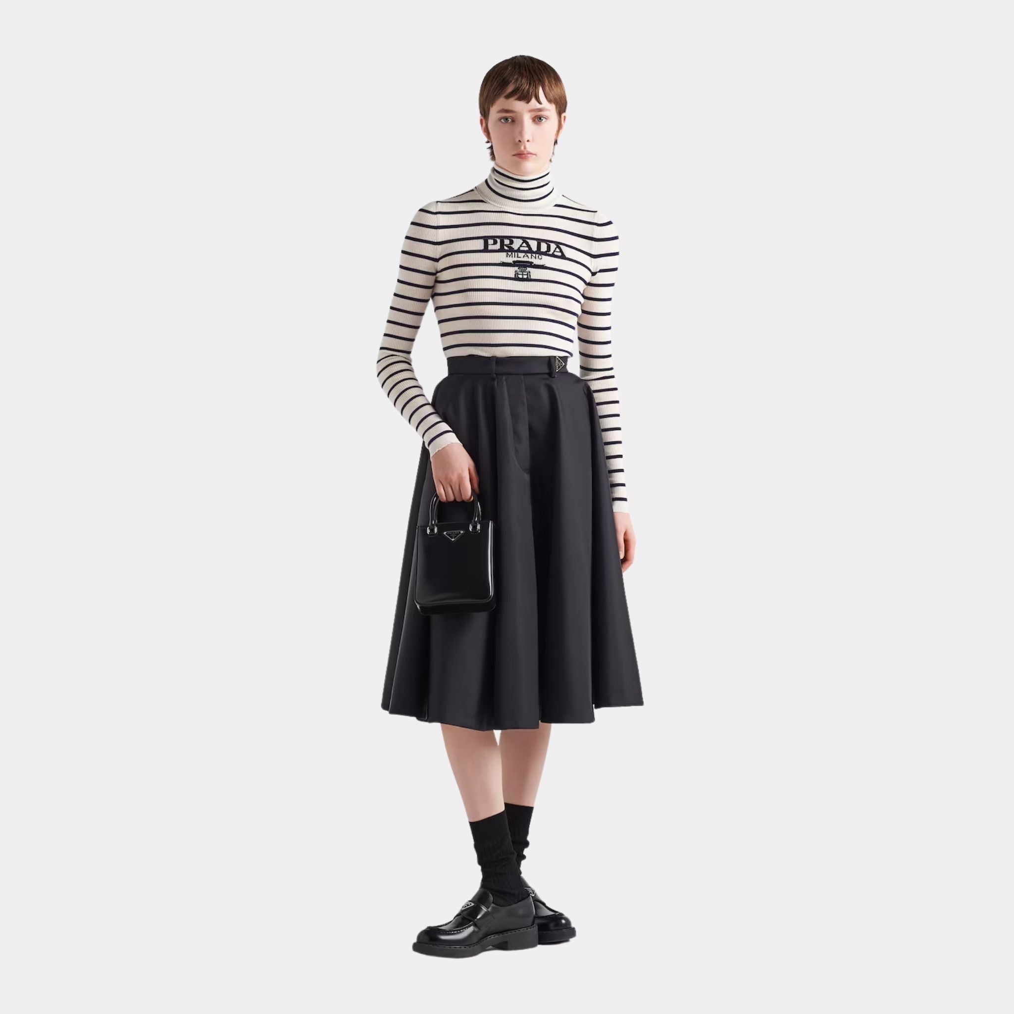 Re-Nylon Black Lined Pleated Skirt