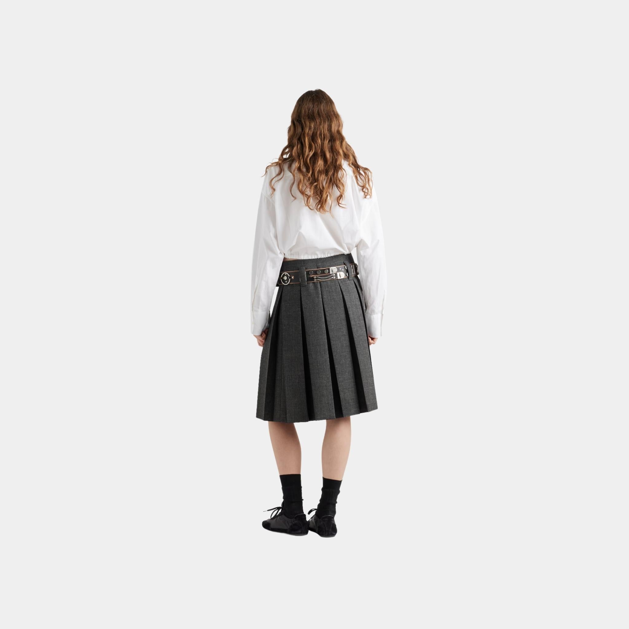 Rush Stitch Skirt With Studded Leather Belt
