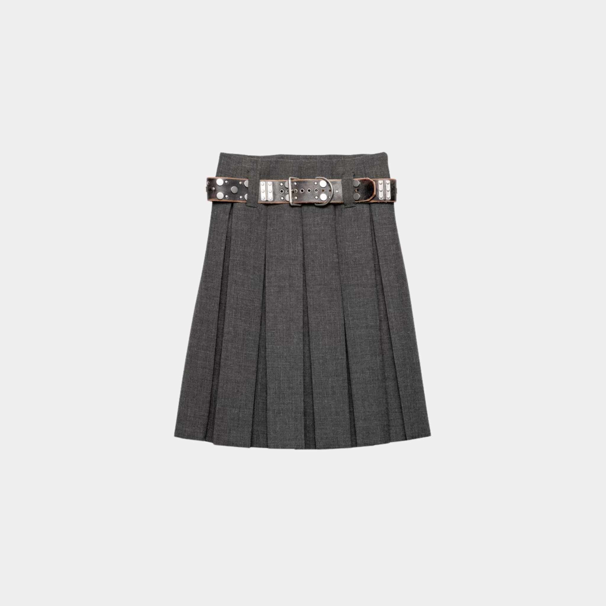 Rush Stitch Skirt With Studded Leather Belt